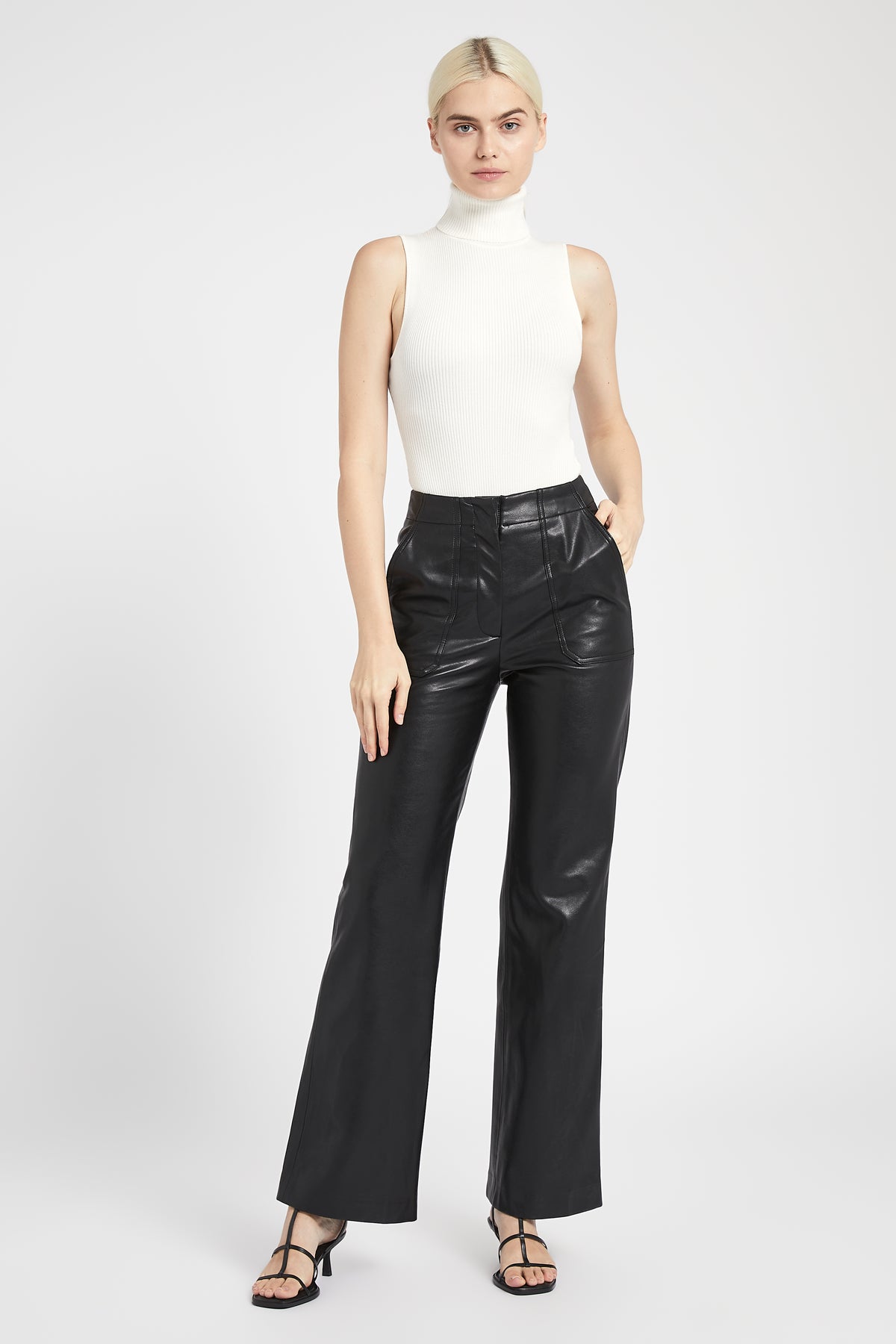 Sleeveless Roll Neck Knit Bodysuit - White
