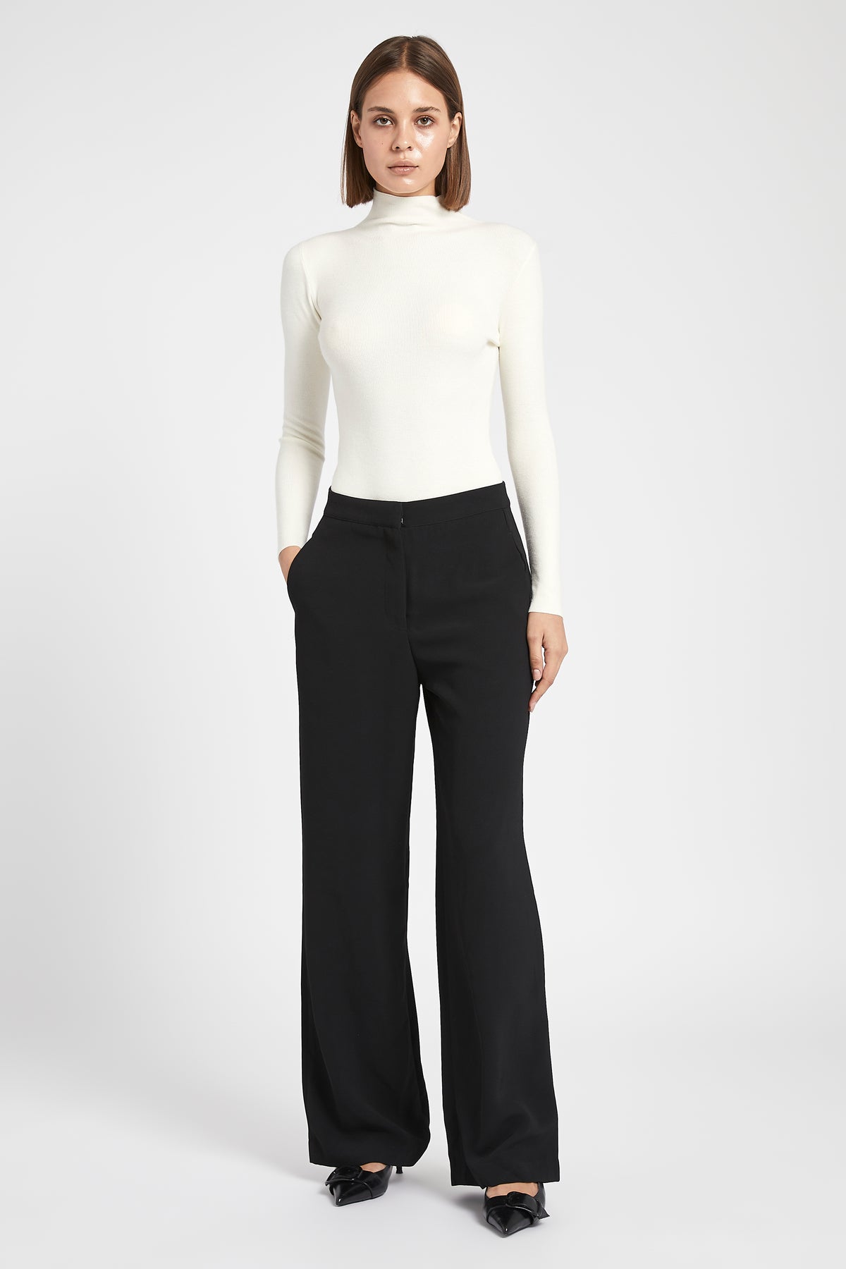 Fine Knit High Neck Bodysuit - Cream