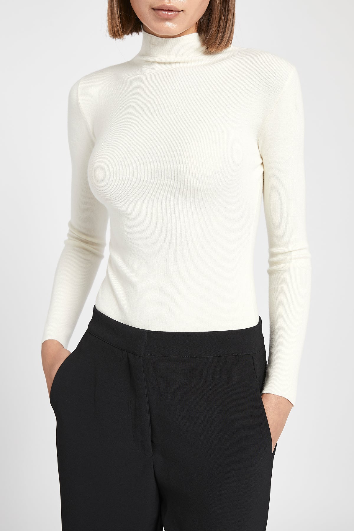 Fine Knit High Neck Bodysuit - Cream
