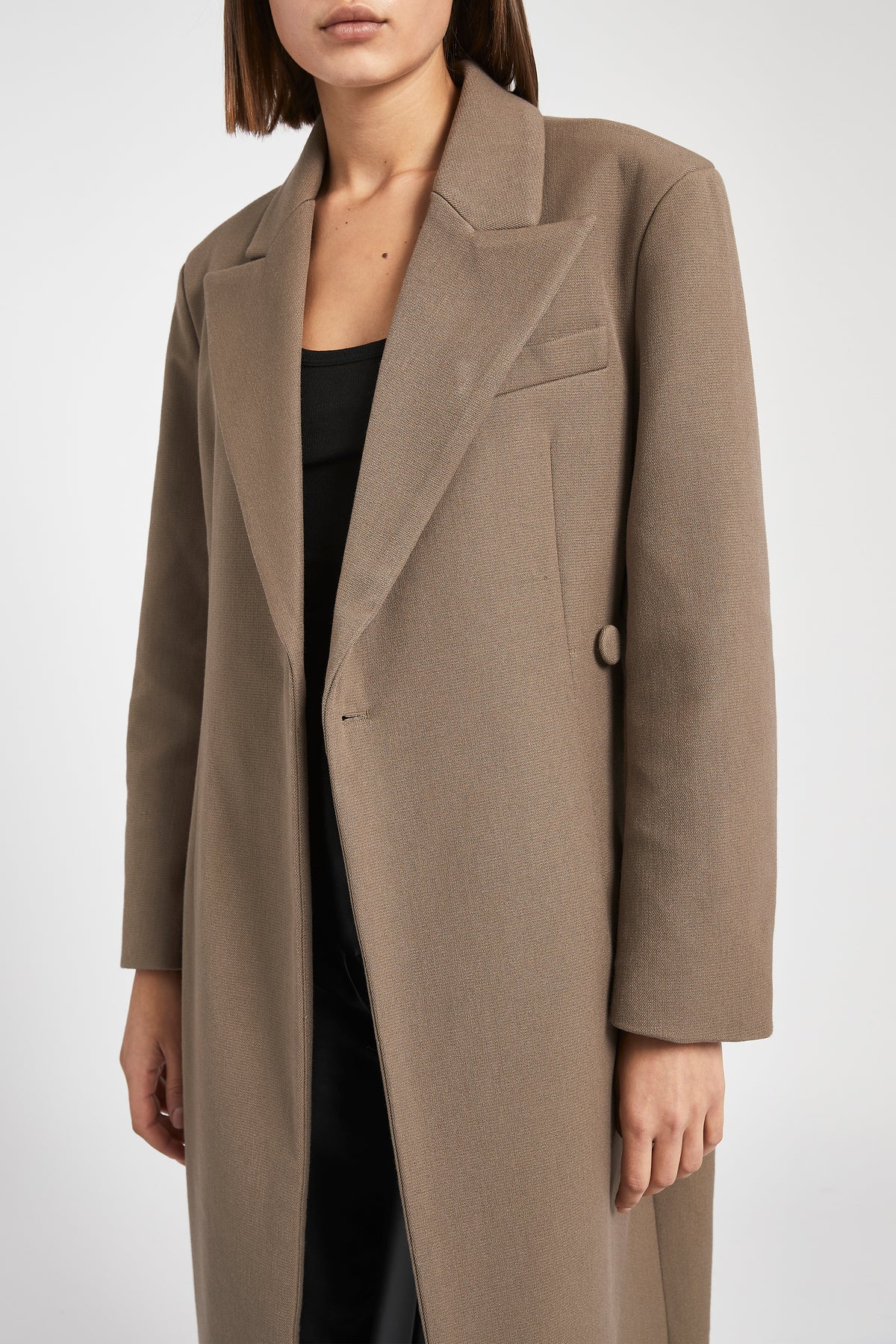 Asymmetric Tailored Longline Coat - Truffle