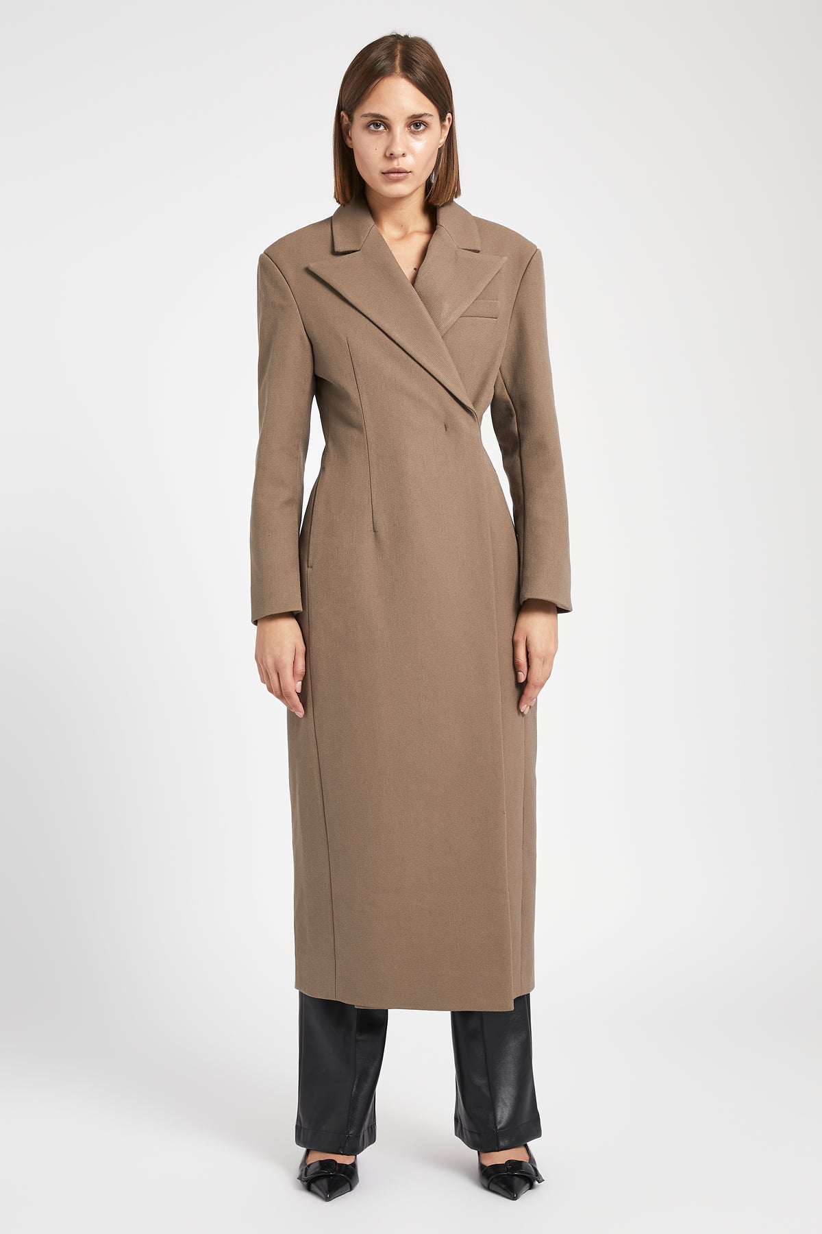 Asymmetric Tailored Longline Coat - Truffle