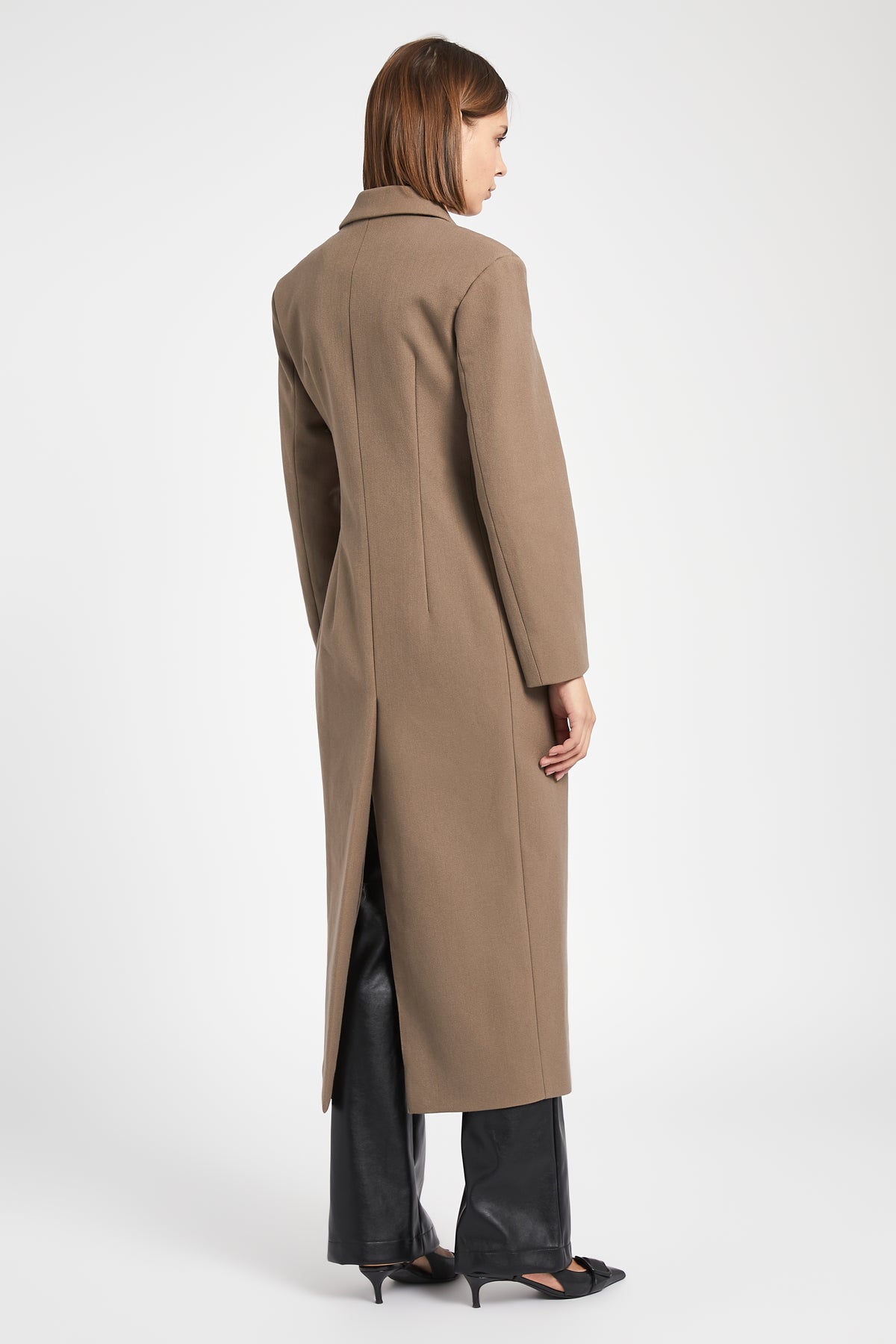 Asymmetric Tailored Longline Coat - Truffle