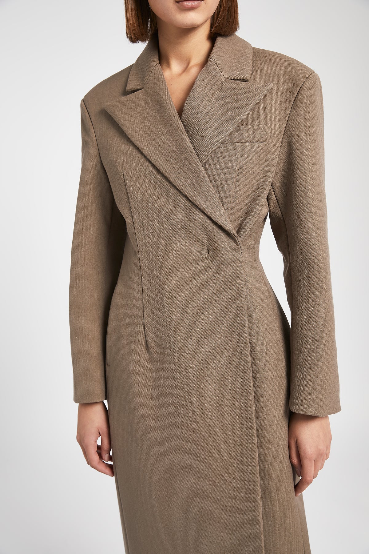Asymmetric Tailored Longline Coat - Truffle