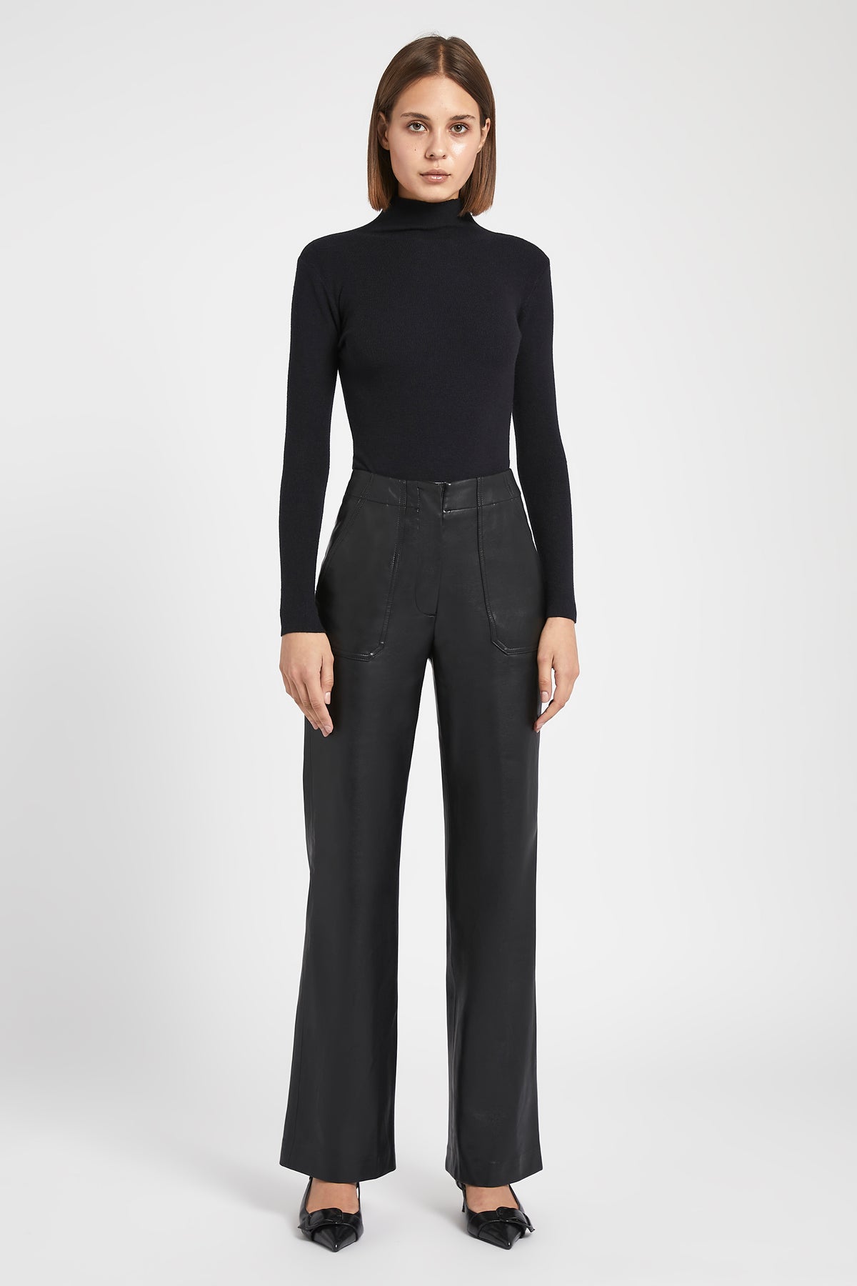 Fine Knit High Neck Bodysuit - Black