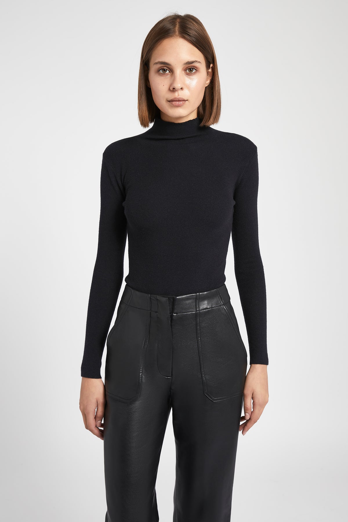 Fine Knit High Neck Bodysuit - Black