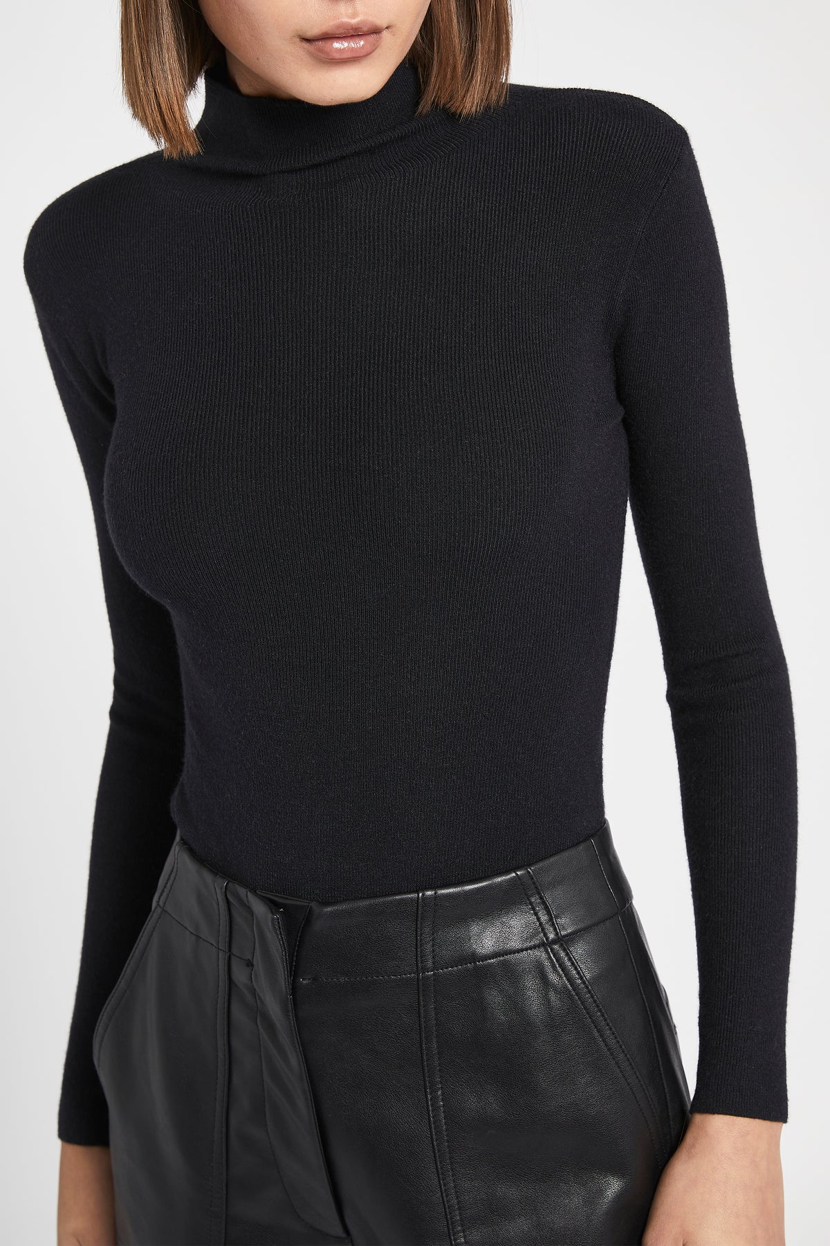 Fine Knit High Neck Bodysuit - Black