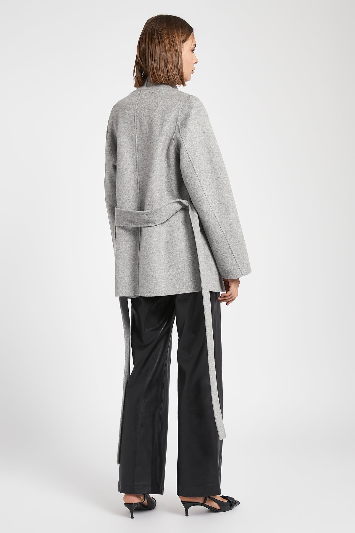 Double Faced Wool Cocoon Short Coat - Grey