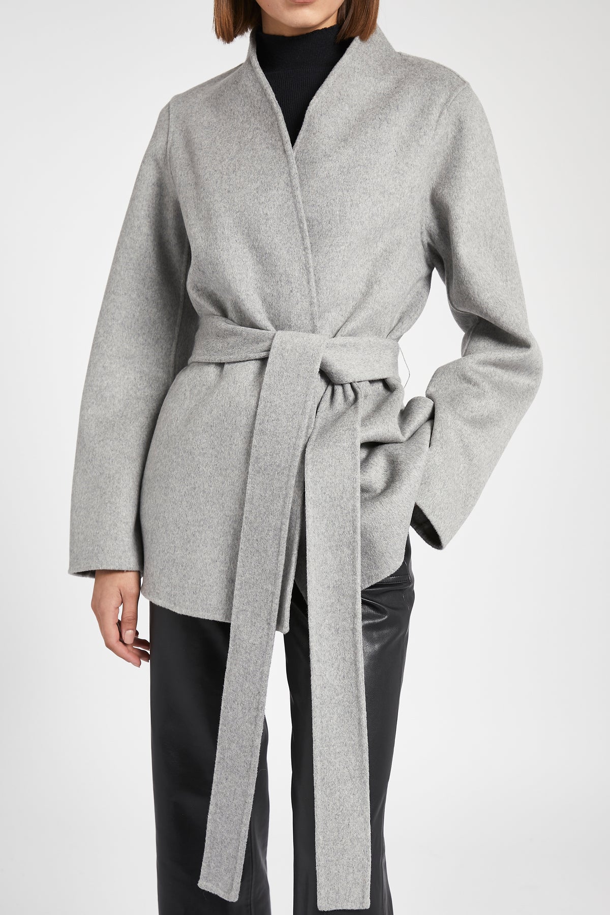 Double Faced Wool Cocoon Short Coat - Grey
