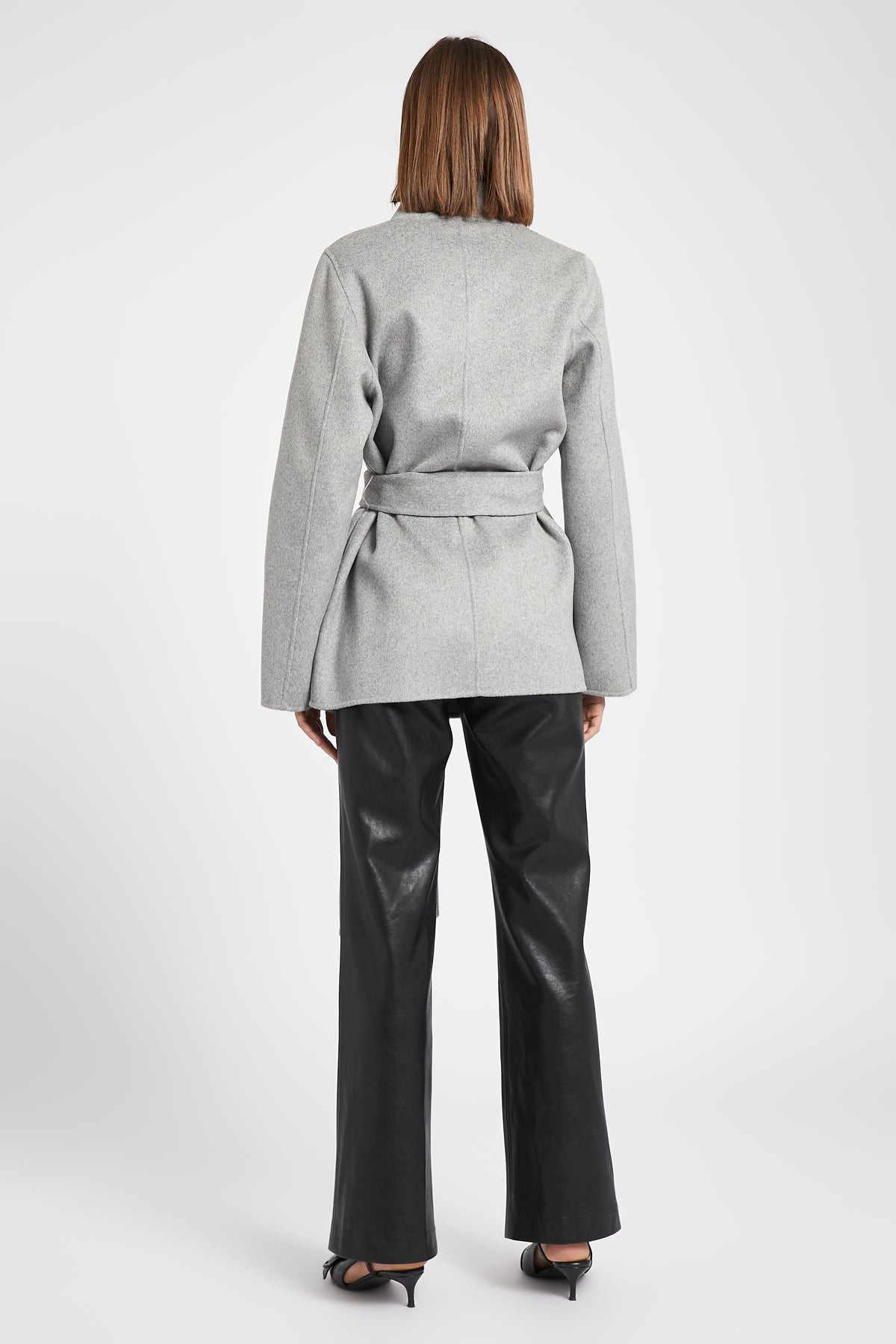 Double Faced Wool Cocoon Short Coat - Grey