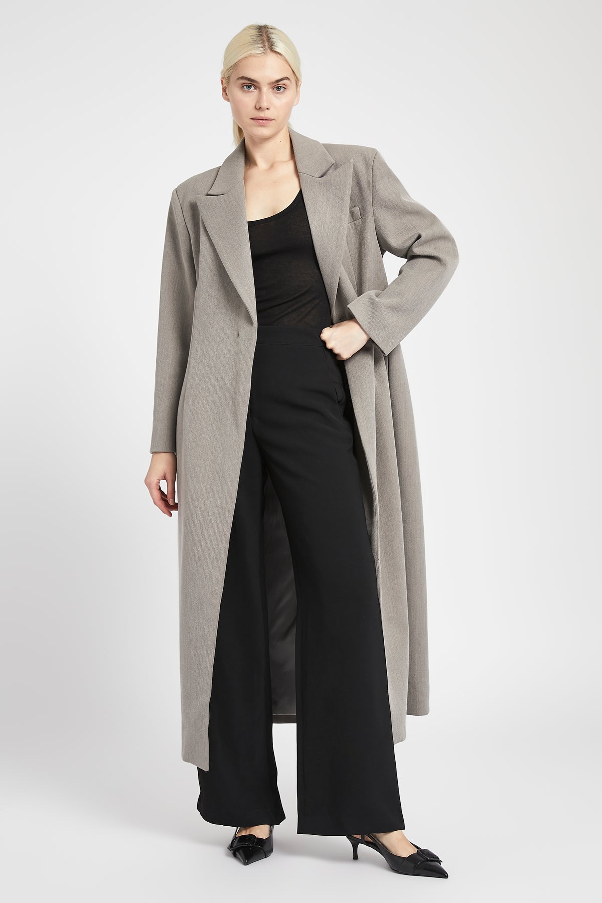 Asymmetric Tailored Longline Coat - Charcoal