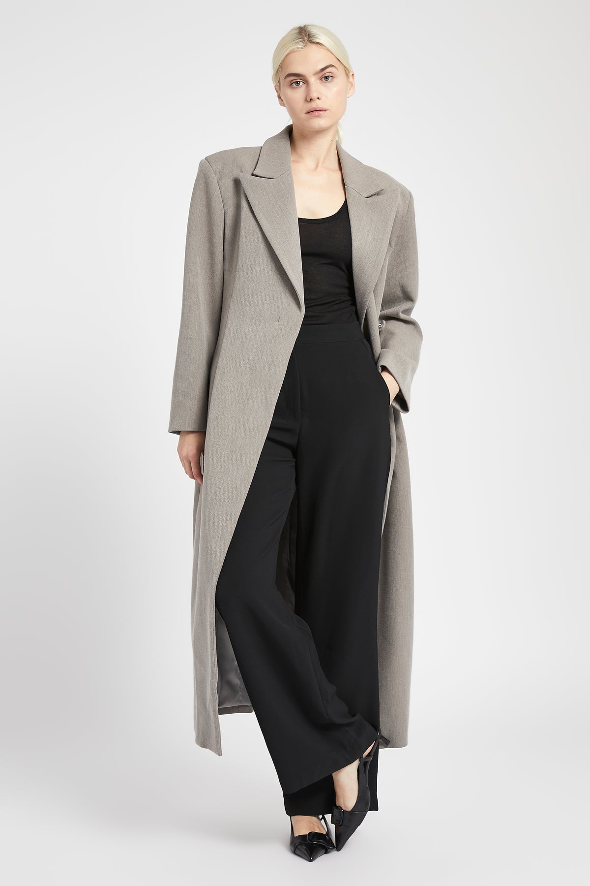 Asymmetric Tailored Longline Coat - Charcoal