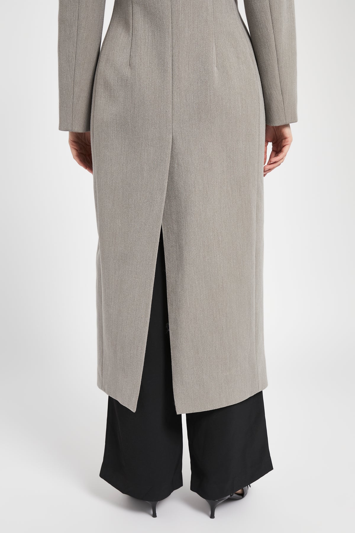 Asymmetric Tailored Longline Coat - Charcoal