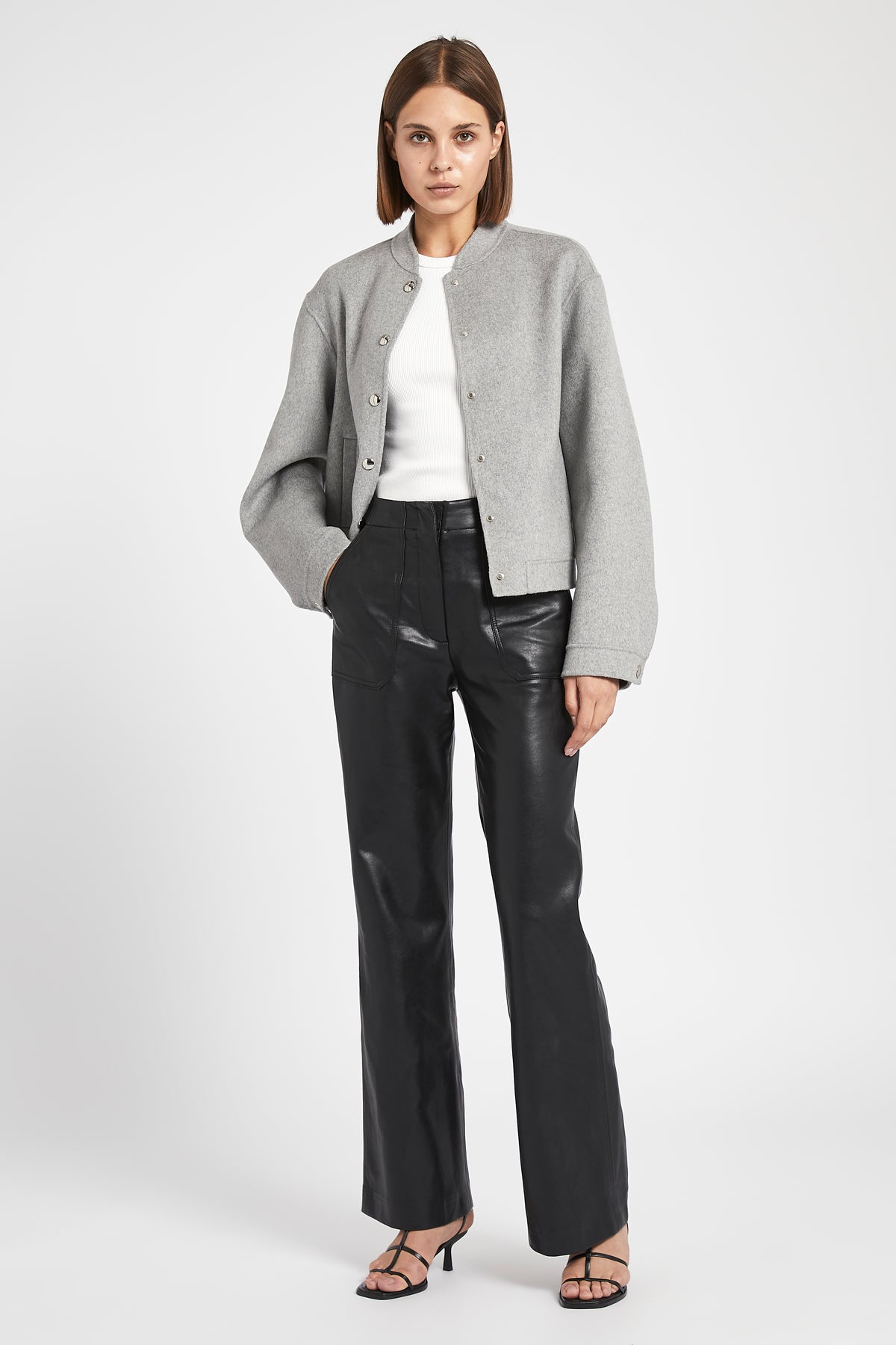 Double Faced Wool Bomber Jacket - Grey
