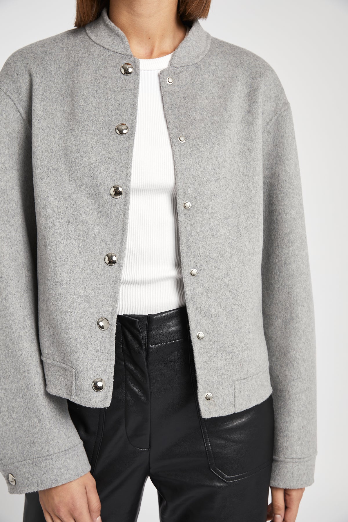 Double Faced Wool Bomber Jacket - Grey