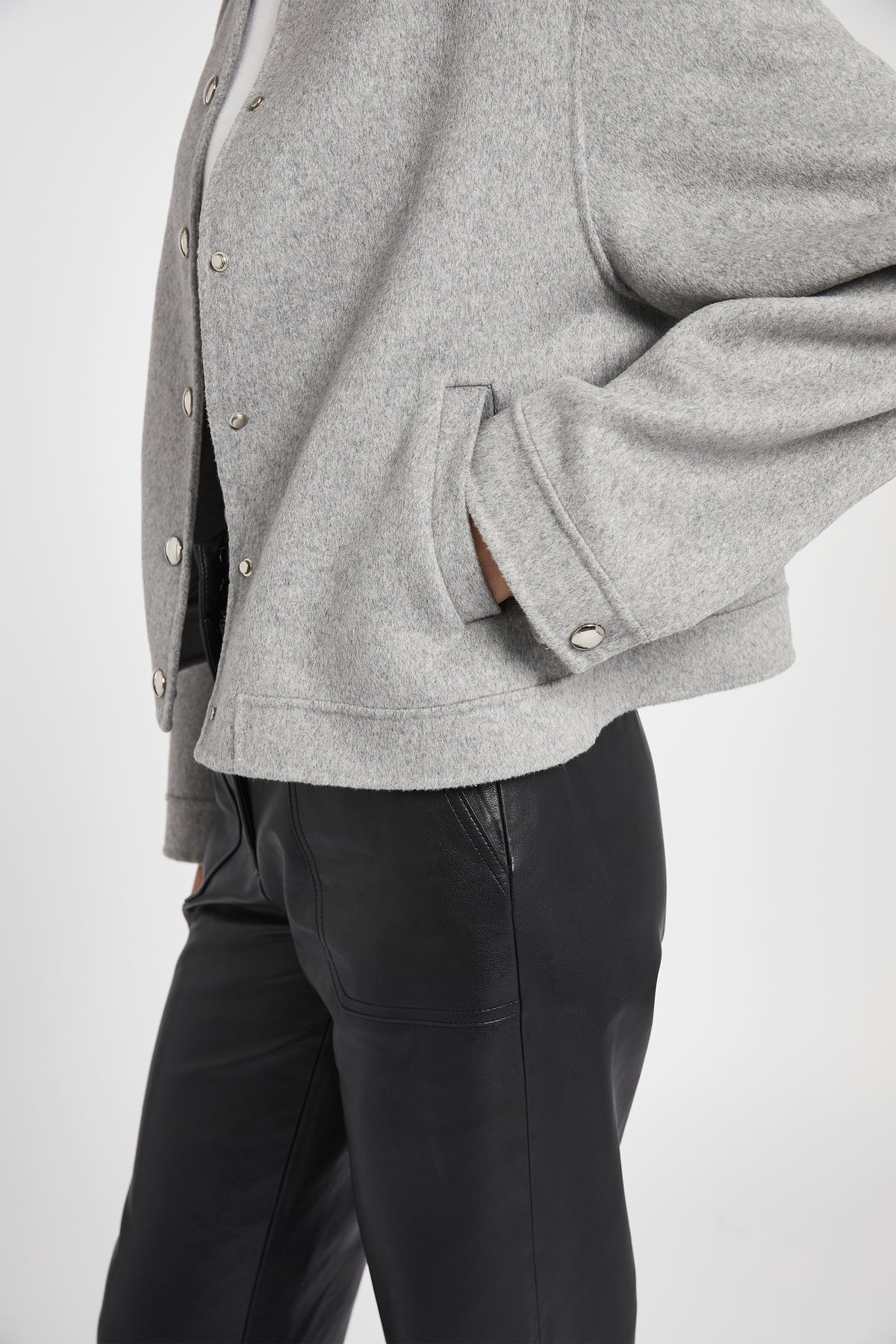 Double Faced Wool Bomber Jacket - Grey