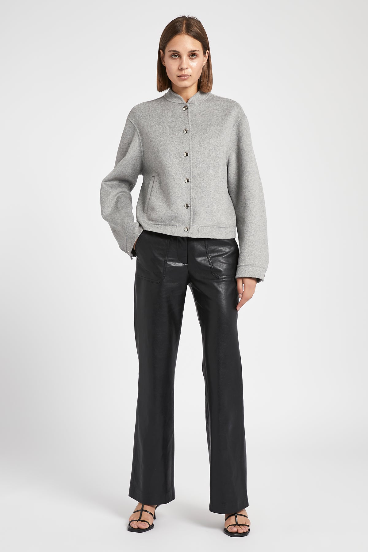 Double Faced Wool Bomber Jacket - Grey