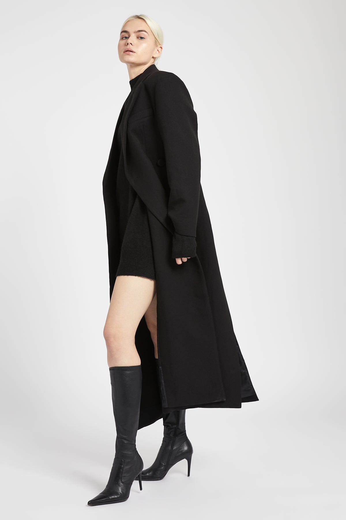Asymmetric Tailored Longline Coat - Black