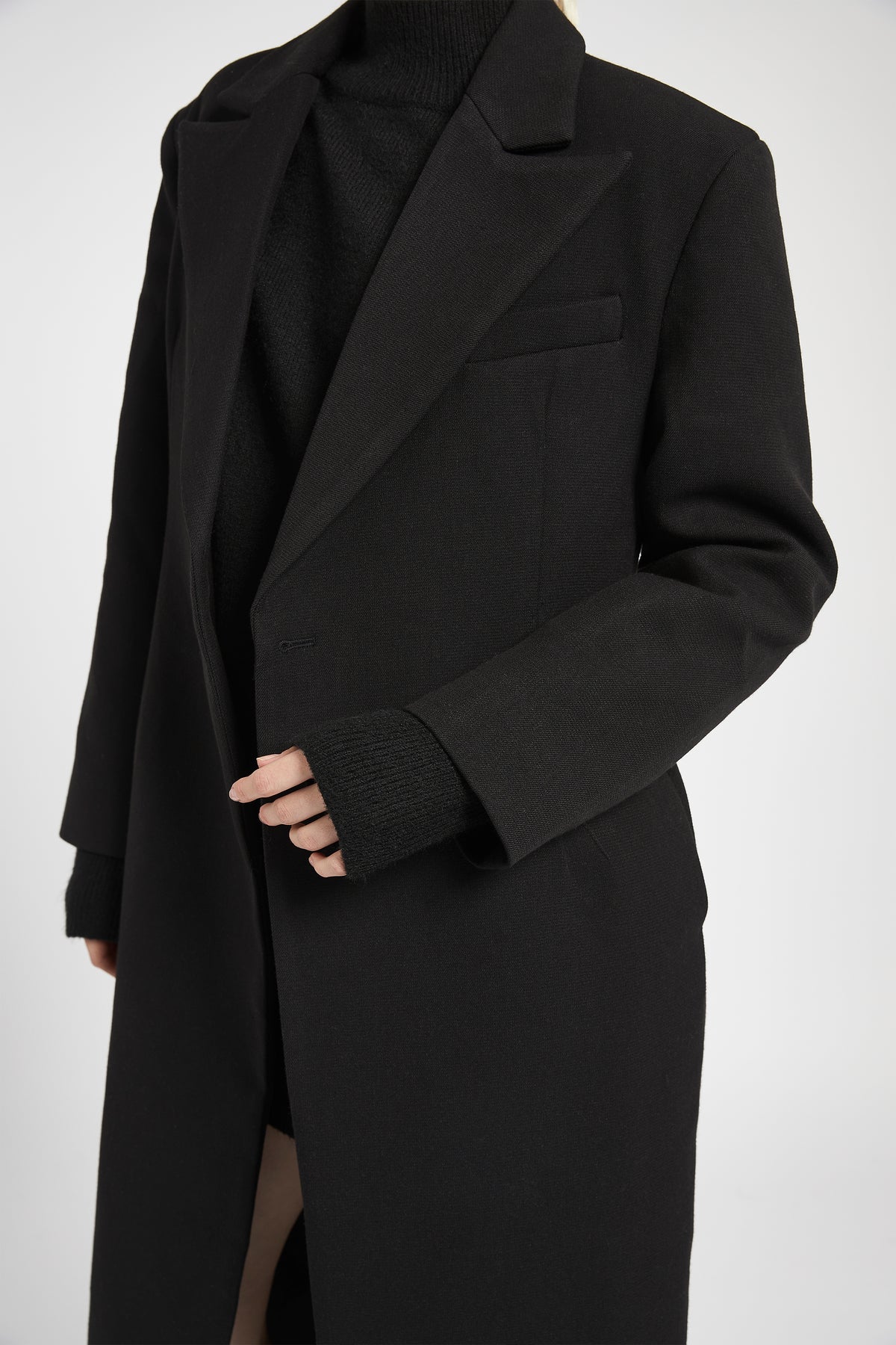 Asymmetric Tailored Longline Coat - Black