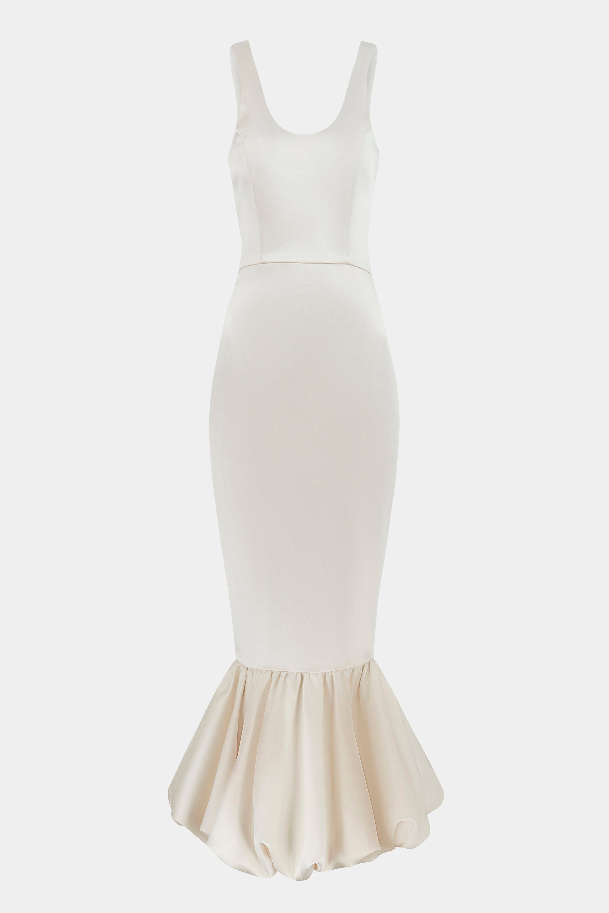 Satin Bubble Hem Midi Dress - Cream