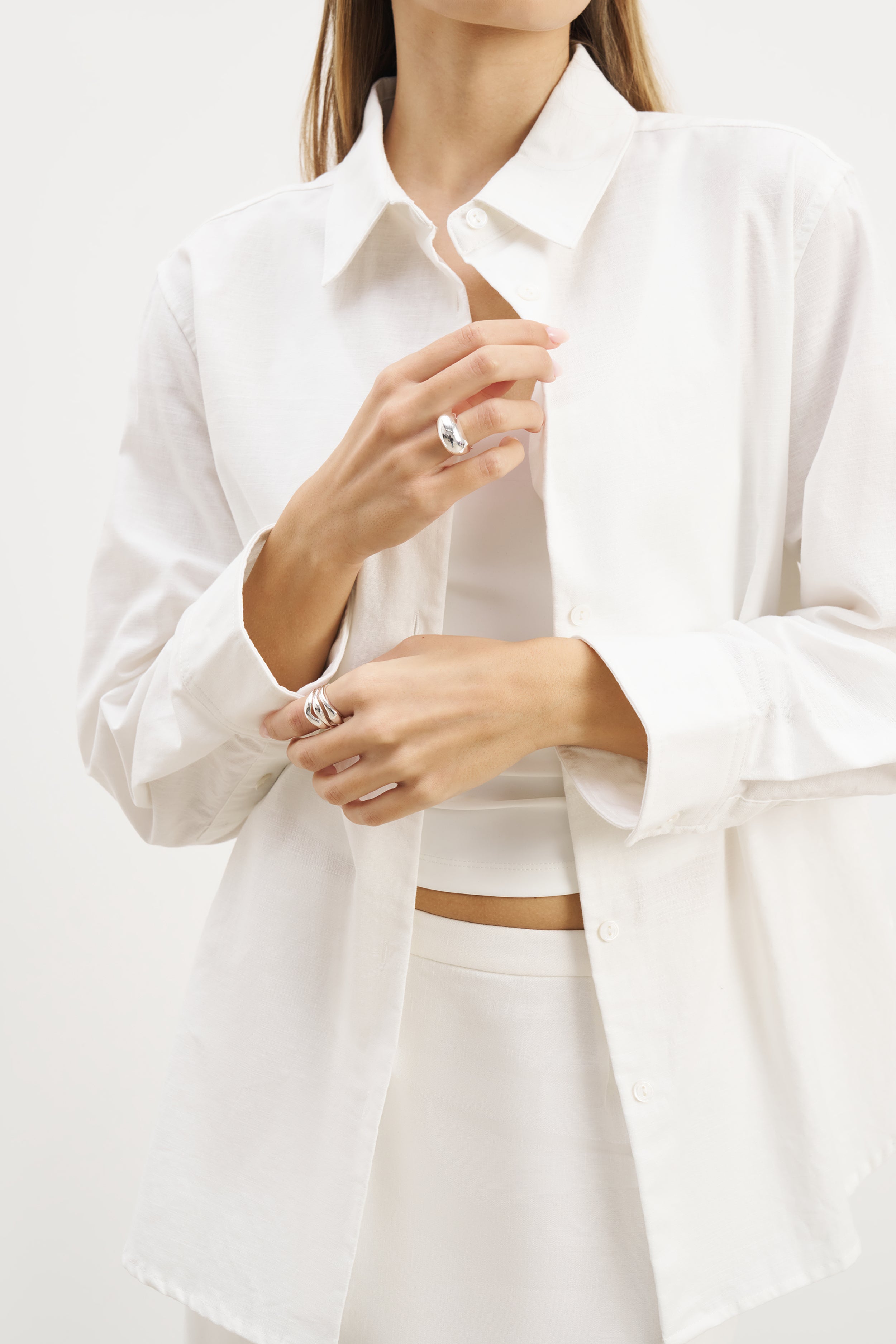 Linen Long Sleeve Boyfriend Shirt - White