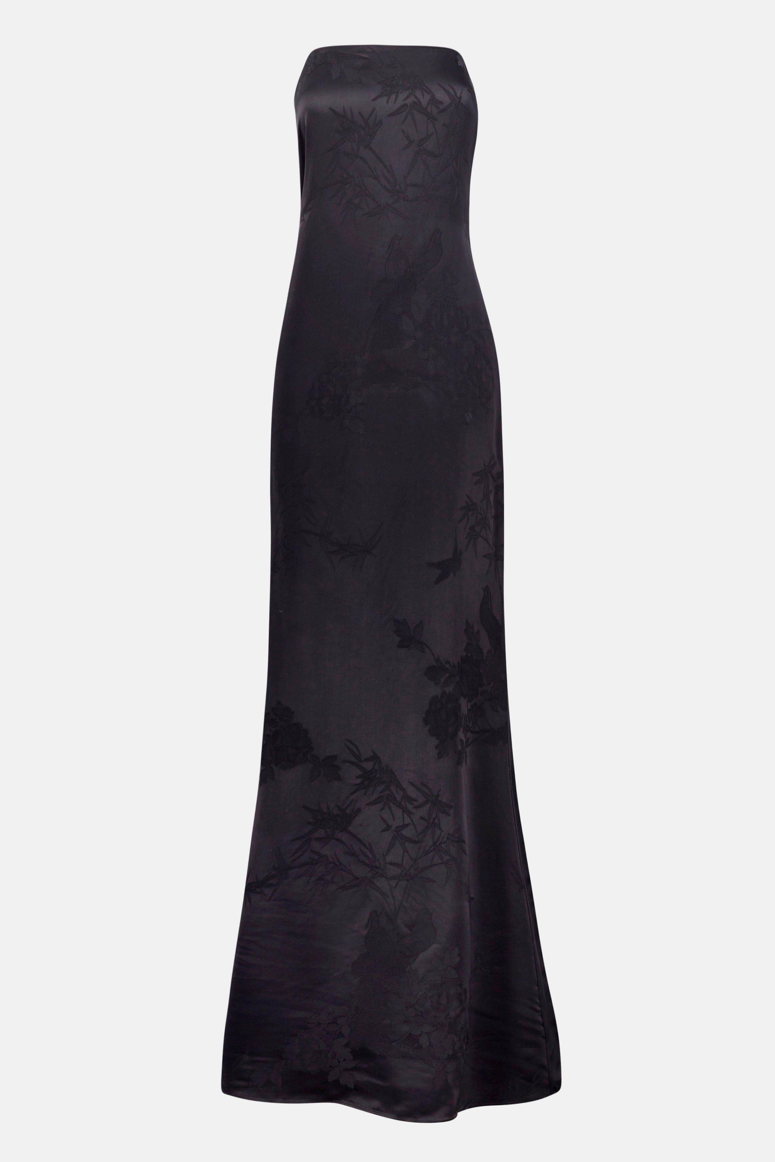 Satin Jacquard Strapless Maxi Dress - Black