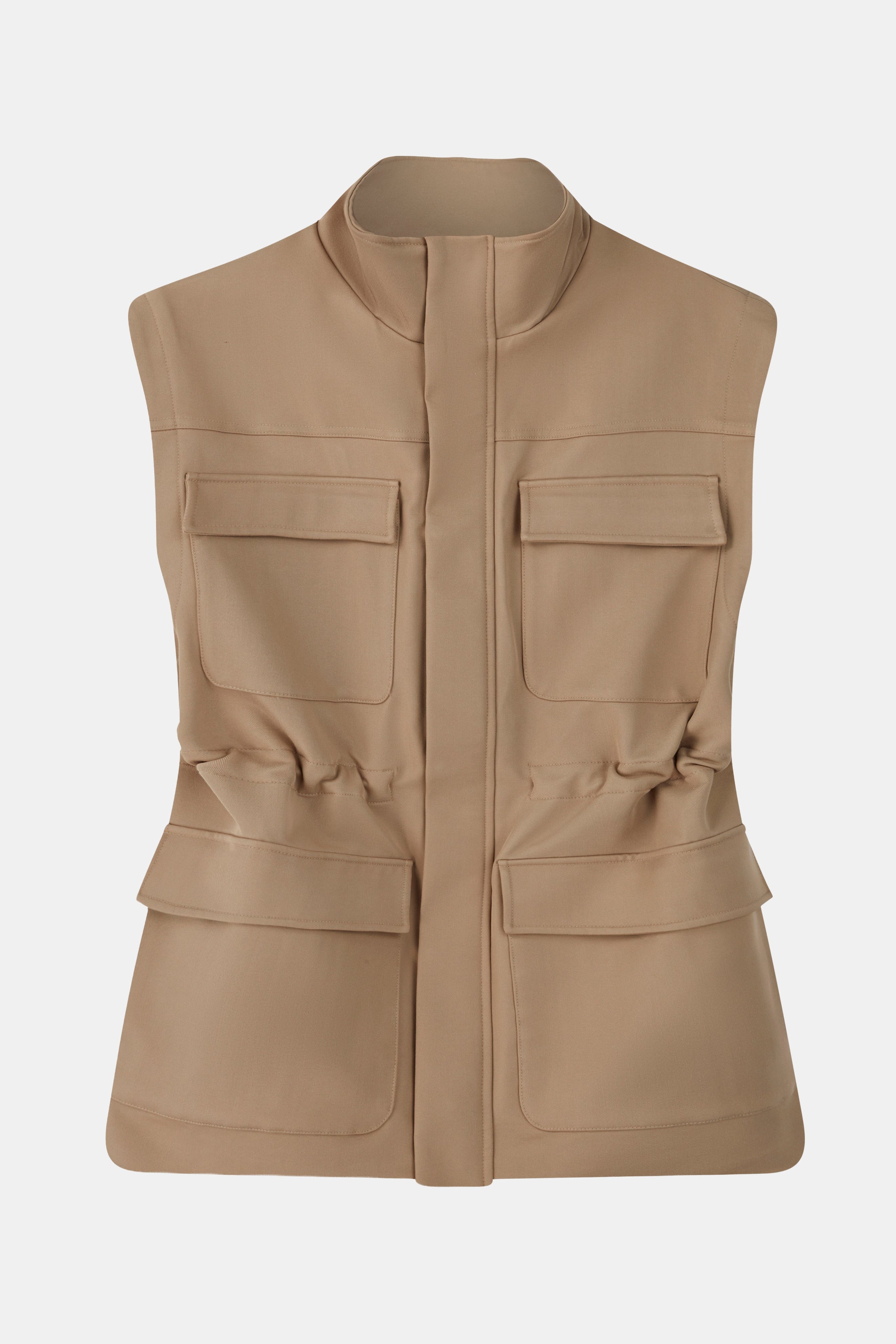 Cotton Sleeveless Utility Vest - Tan