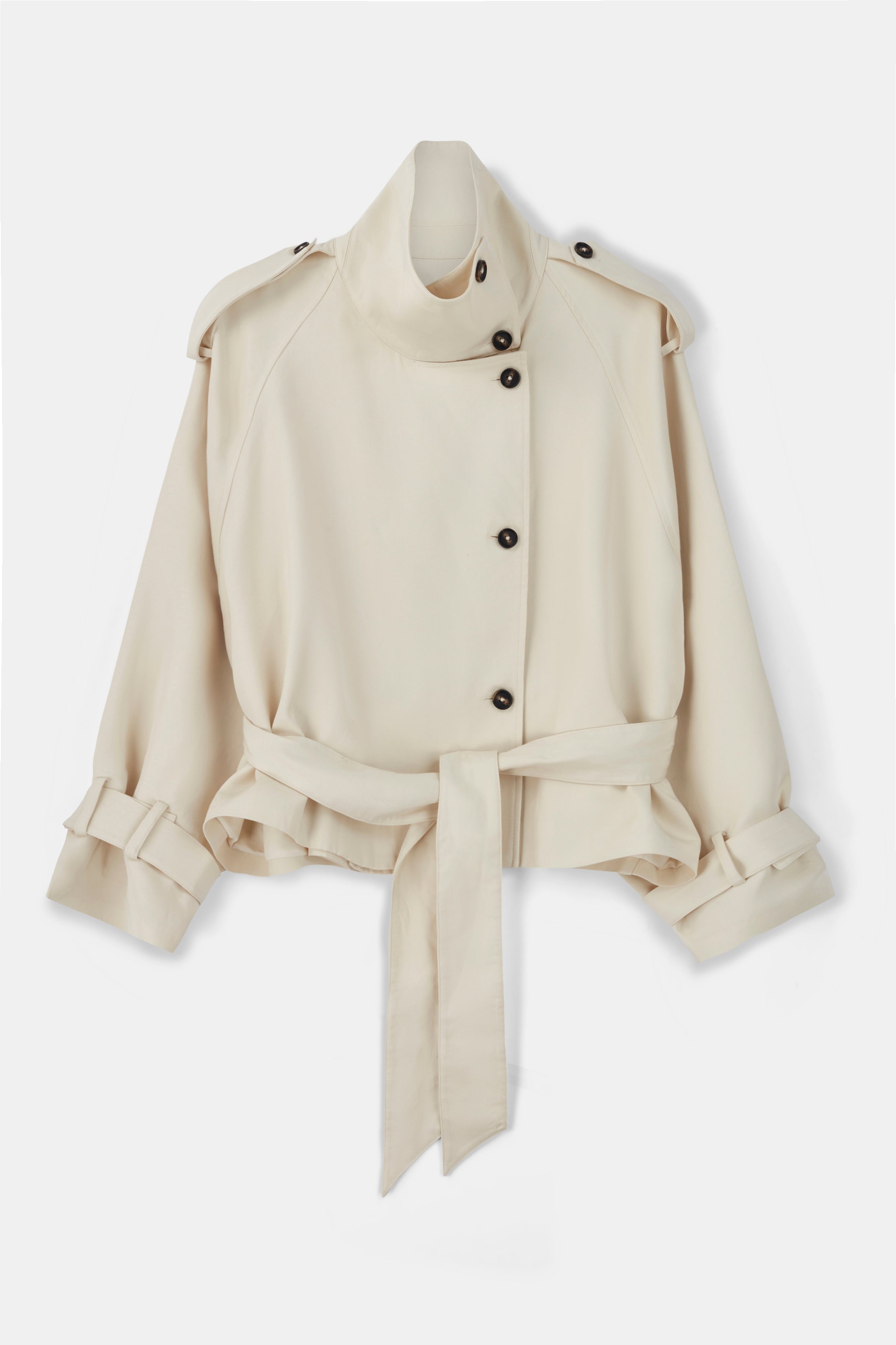 Cropped Funnel Neck Trench - Ecru