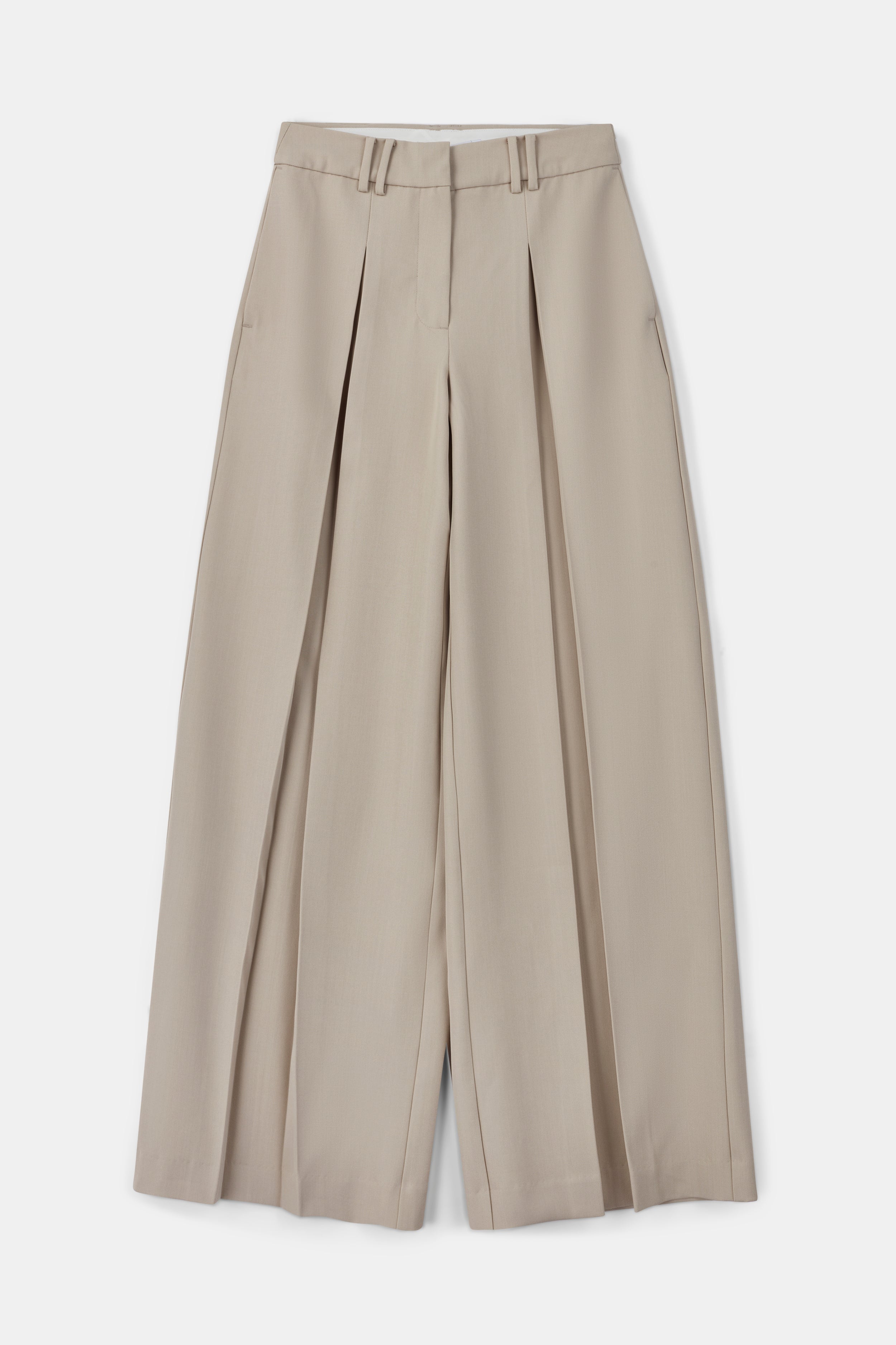 Box Pleat Tailored Wide Leg Trousers - Stone