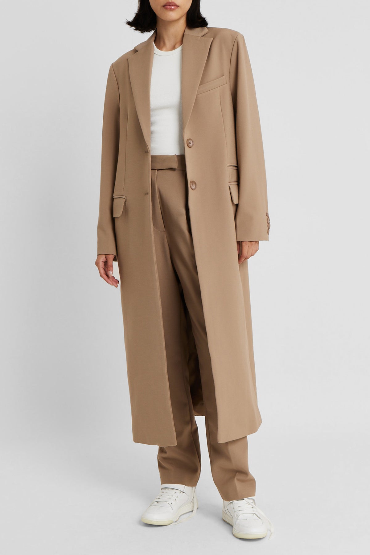 Single Breasted Boyfriend Coat - Latte