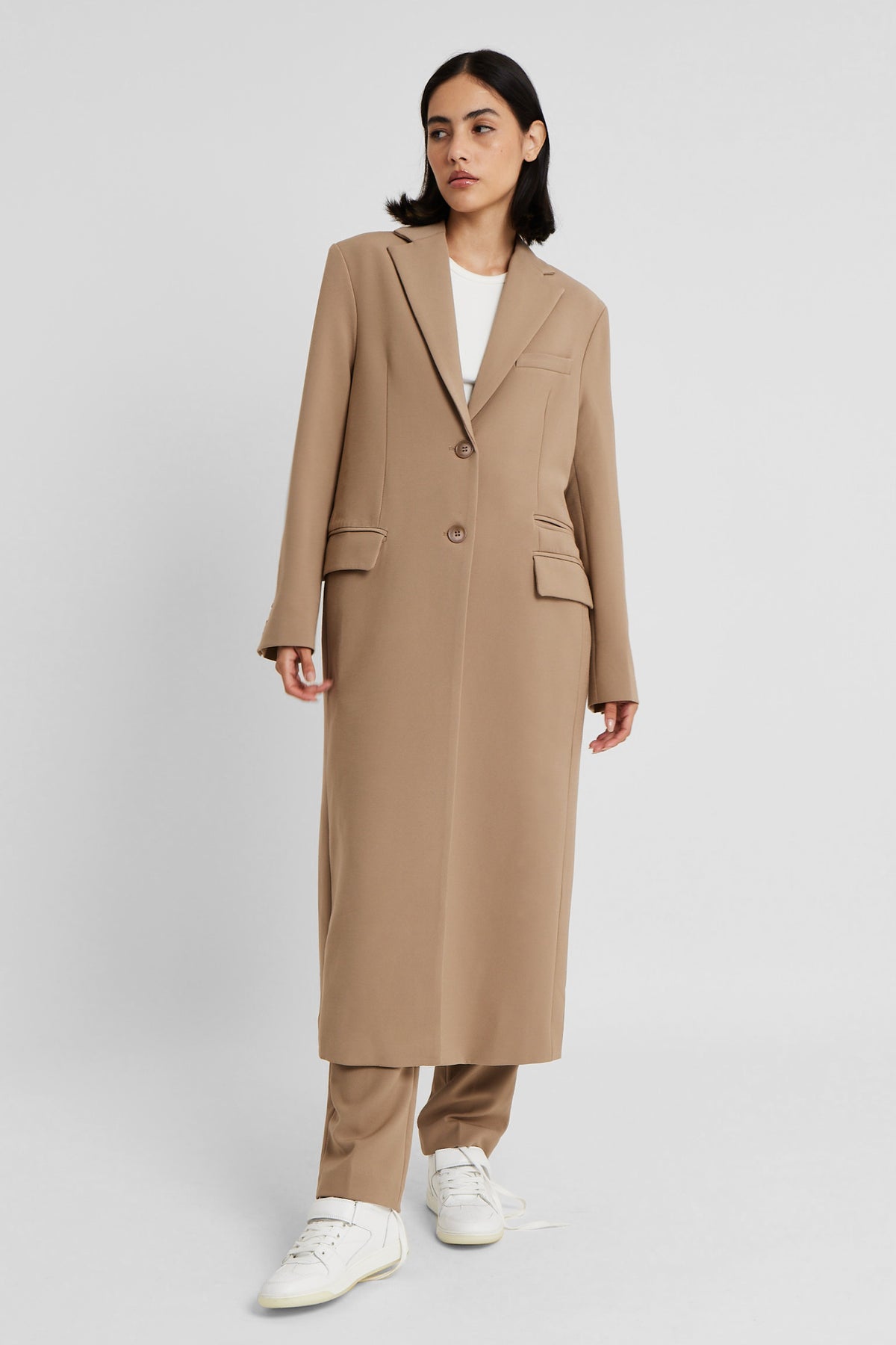 Single Breasted Boyfriend Coat - Latte