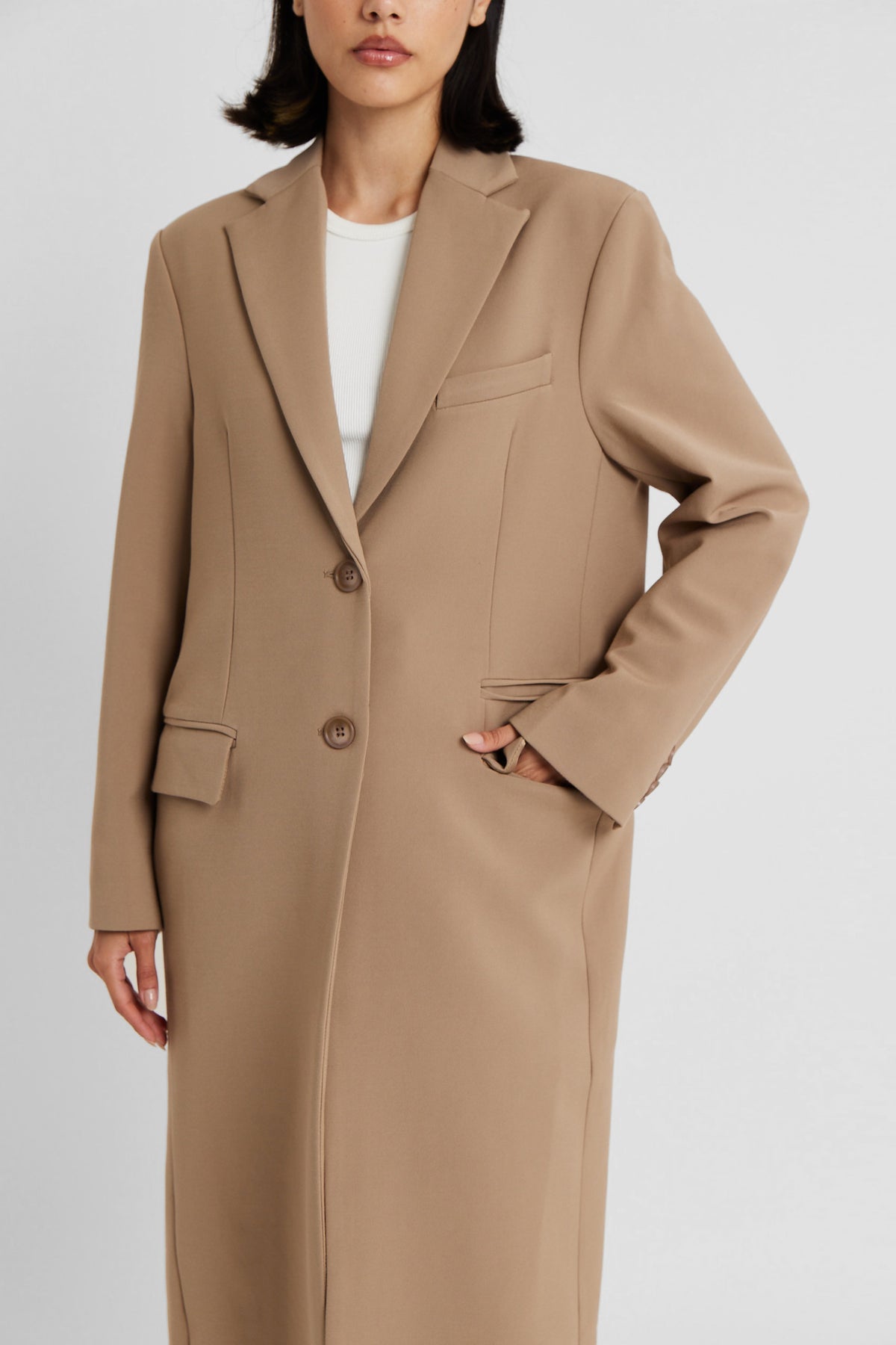 Single Breasted Boyfriend Coat - Latte