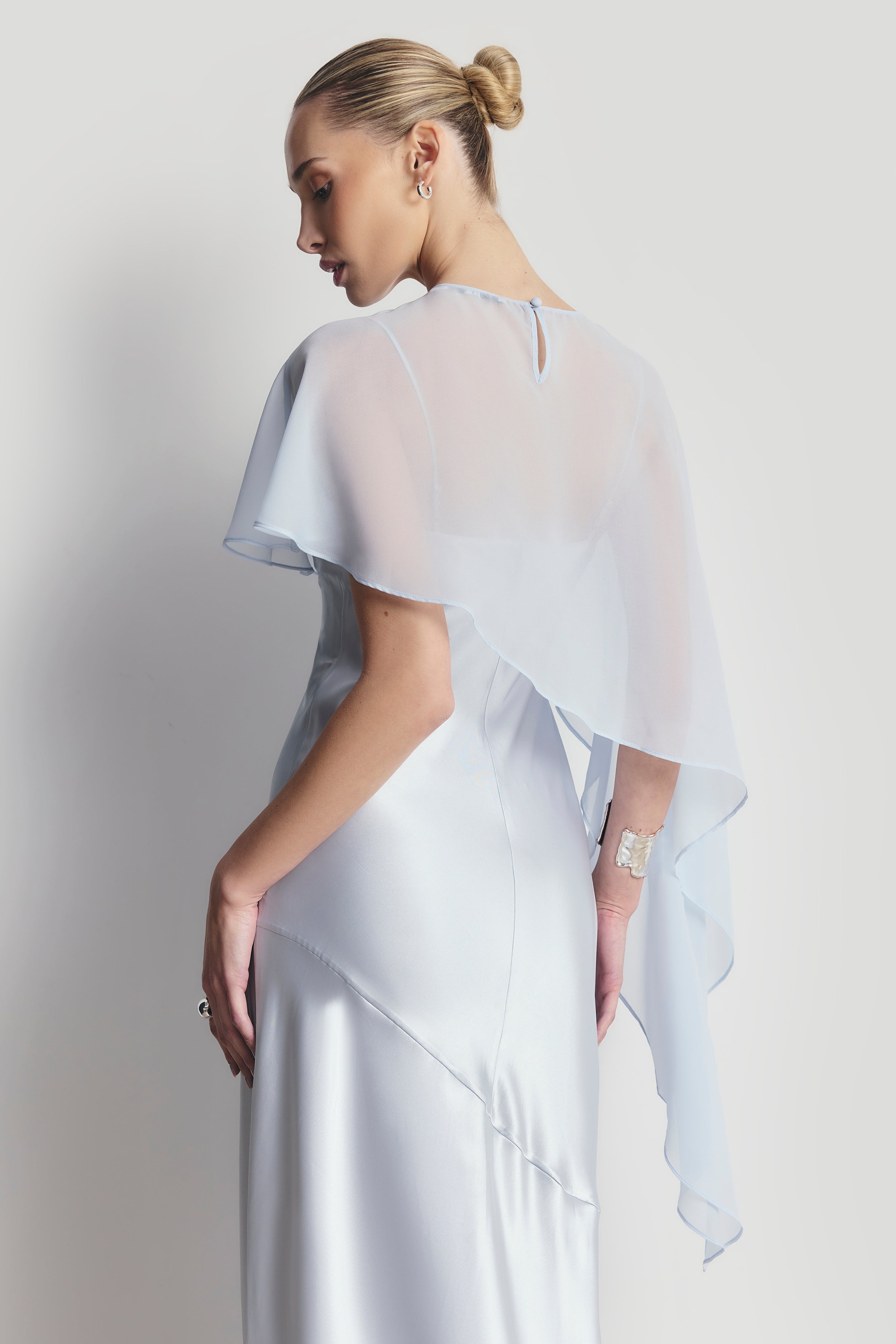 Sheer Chiffon Asymmetric Cape - Powder Blue