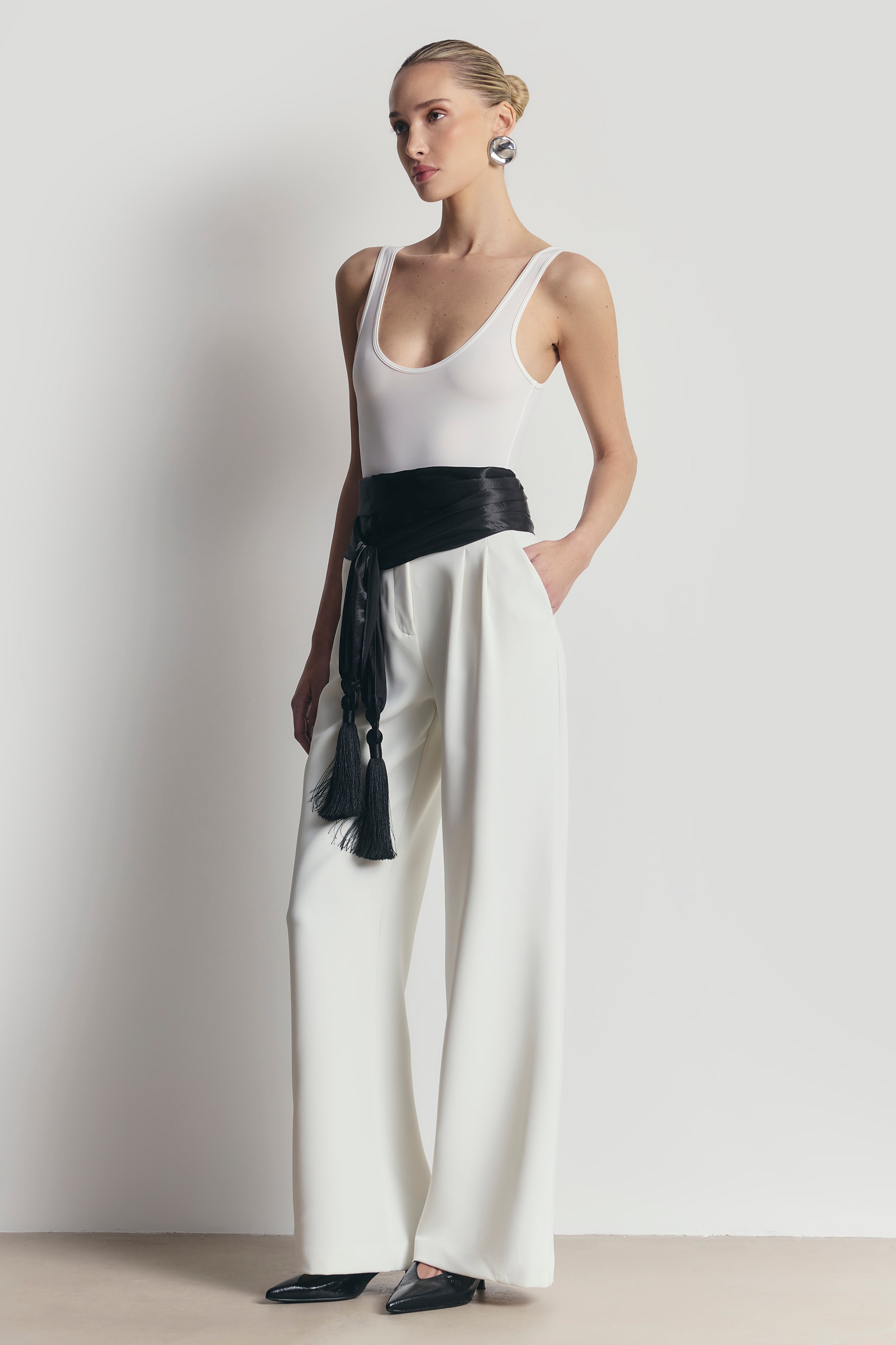 High Gloss Satin Tassel Shawl - Black