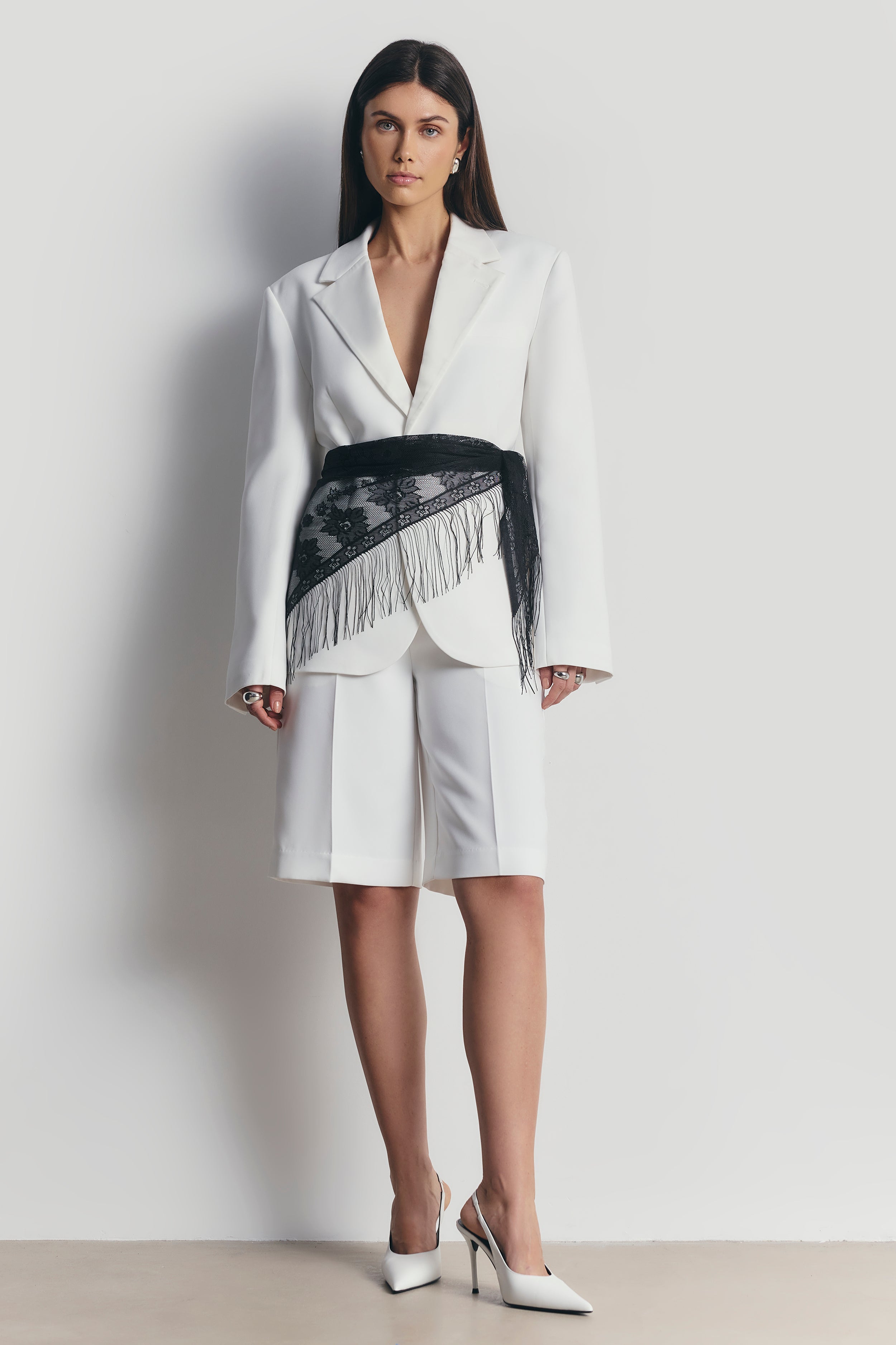 Lace Scarf with Fringing - Black