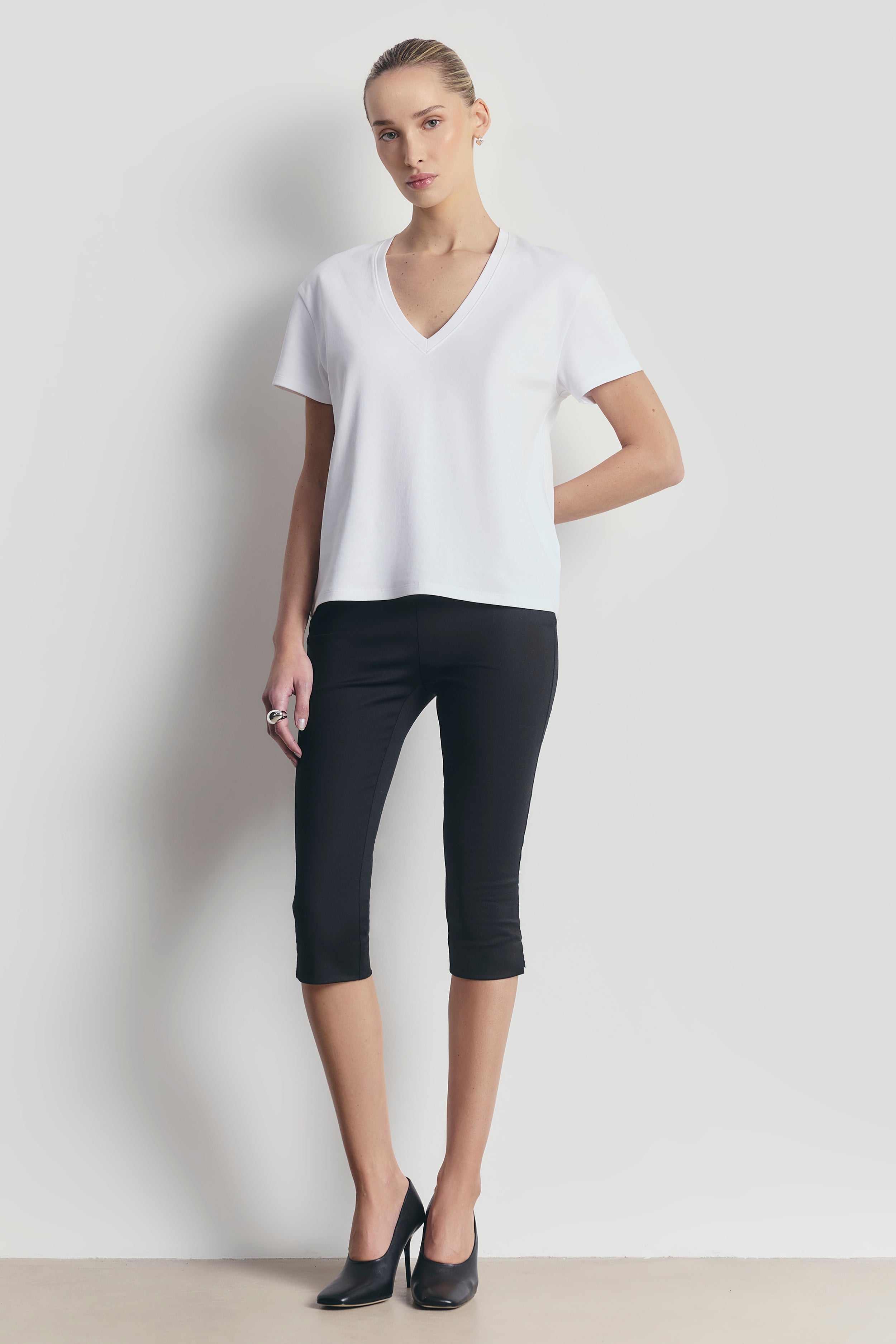 Classic V Neck T Shirt - White