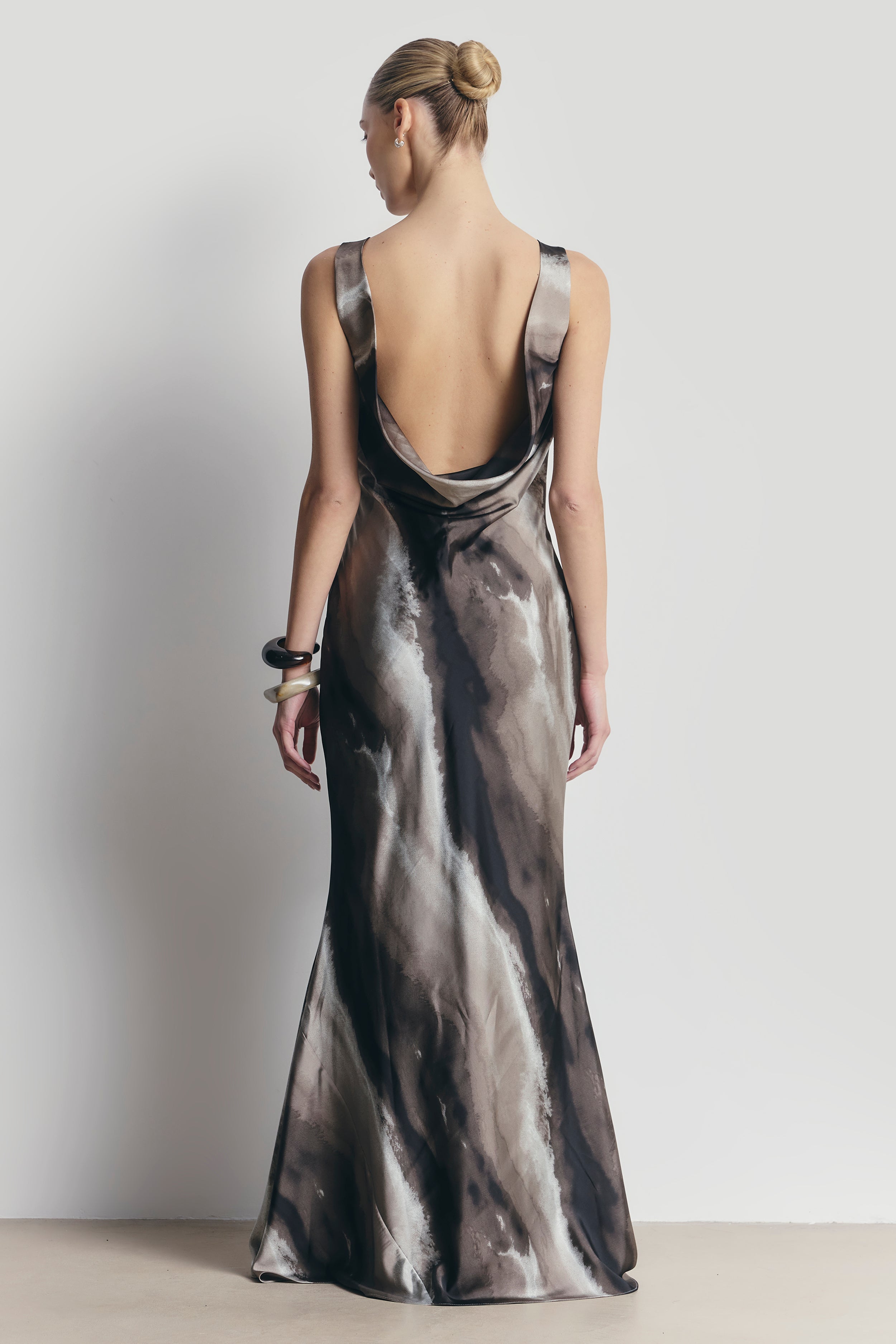 Satin Backless Cowl Maxi Dress - Sage Marble