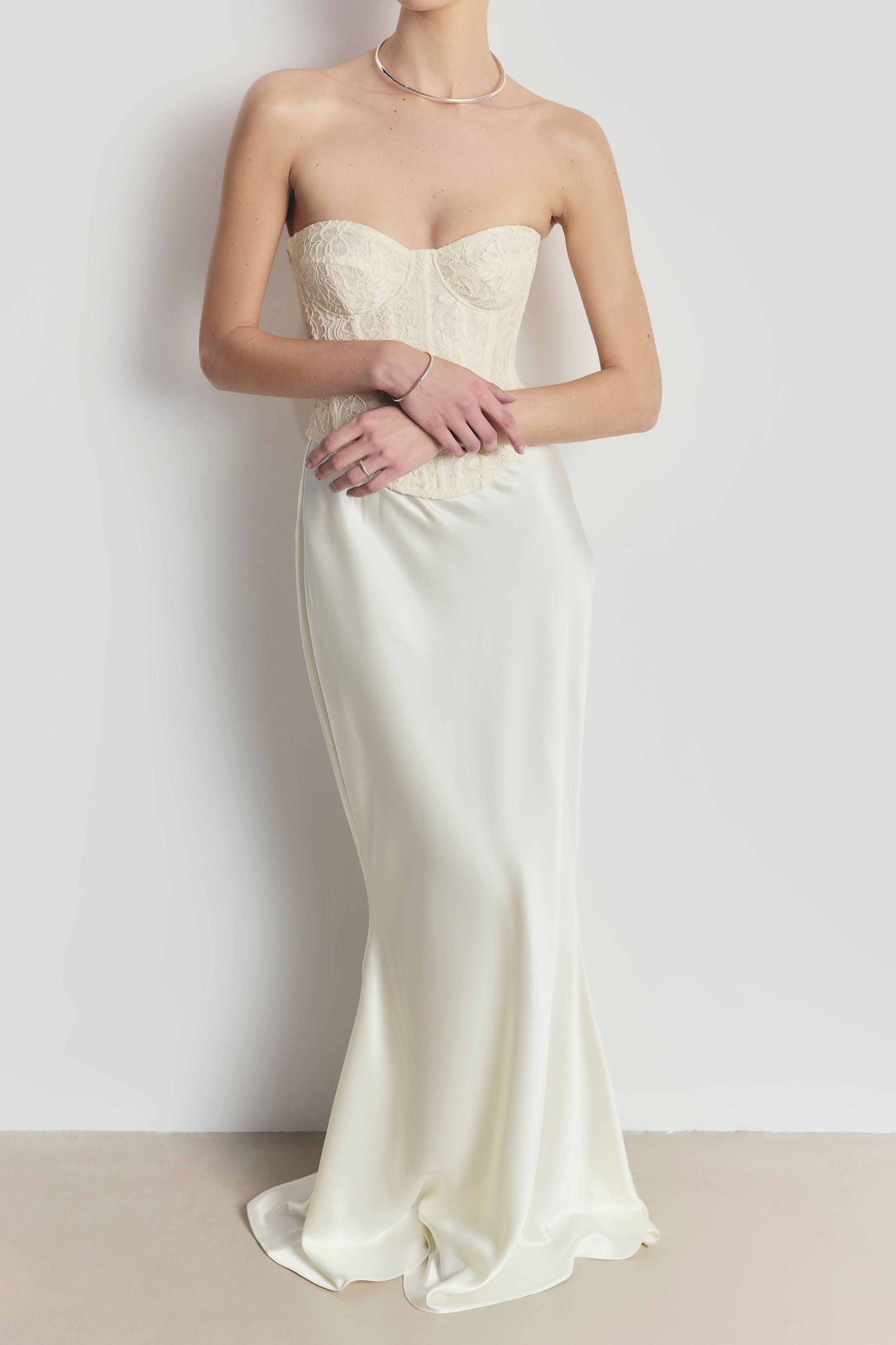 Lace Corset Gown with Sweetheart Neckline - Cream