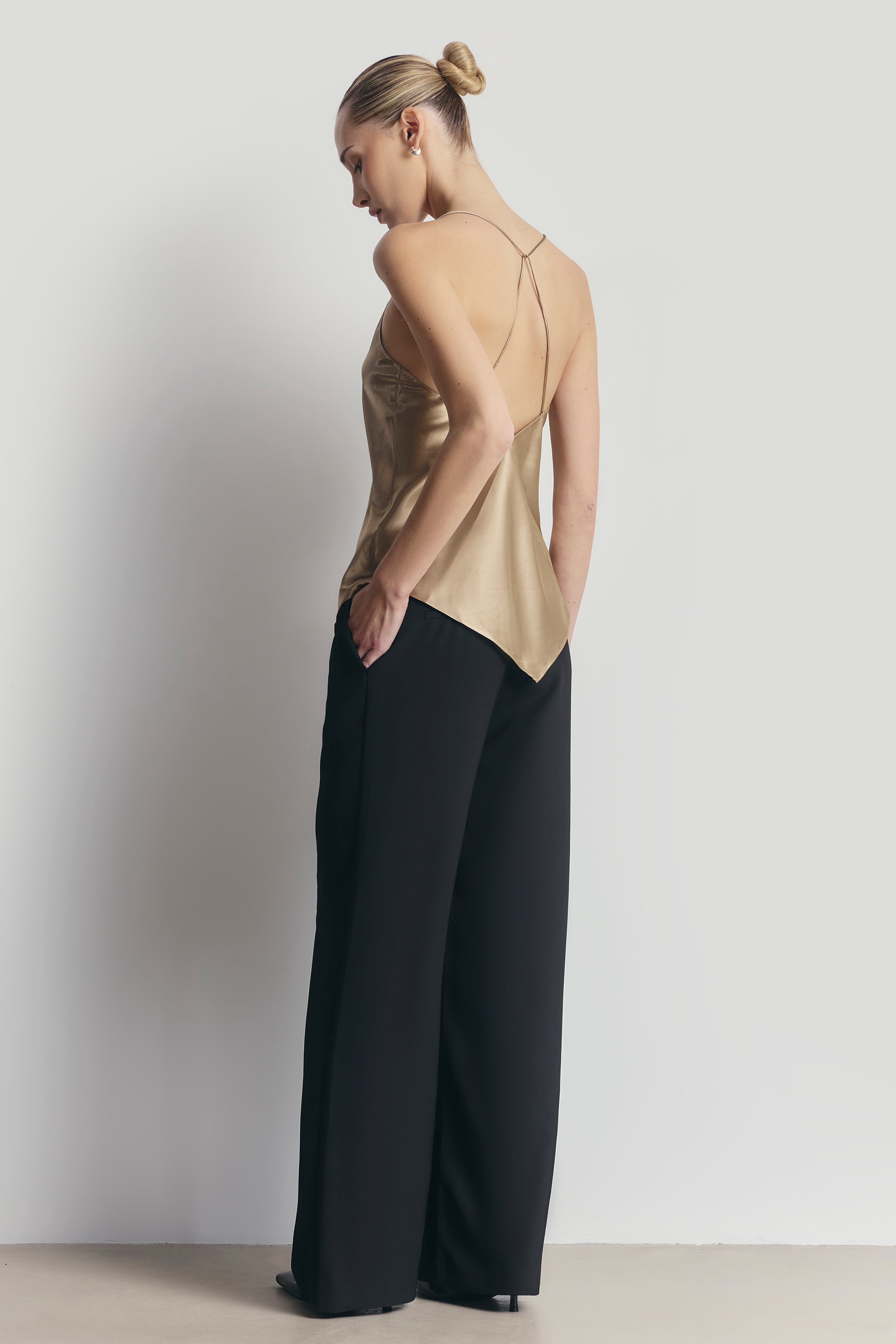 Satin Panel Detail V Neck Camisole - Bronze