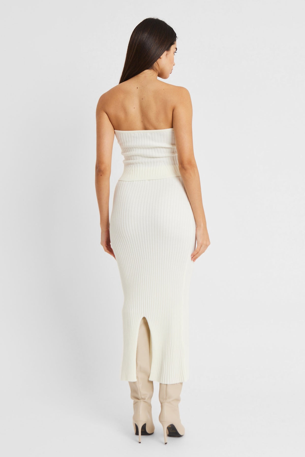 Ribbed Knit Midi Skirt - Cream
