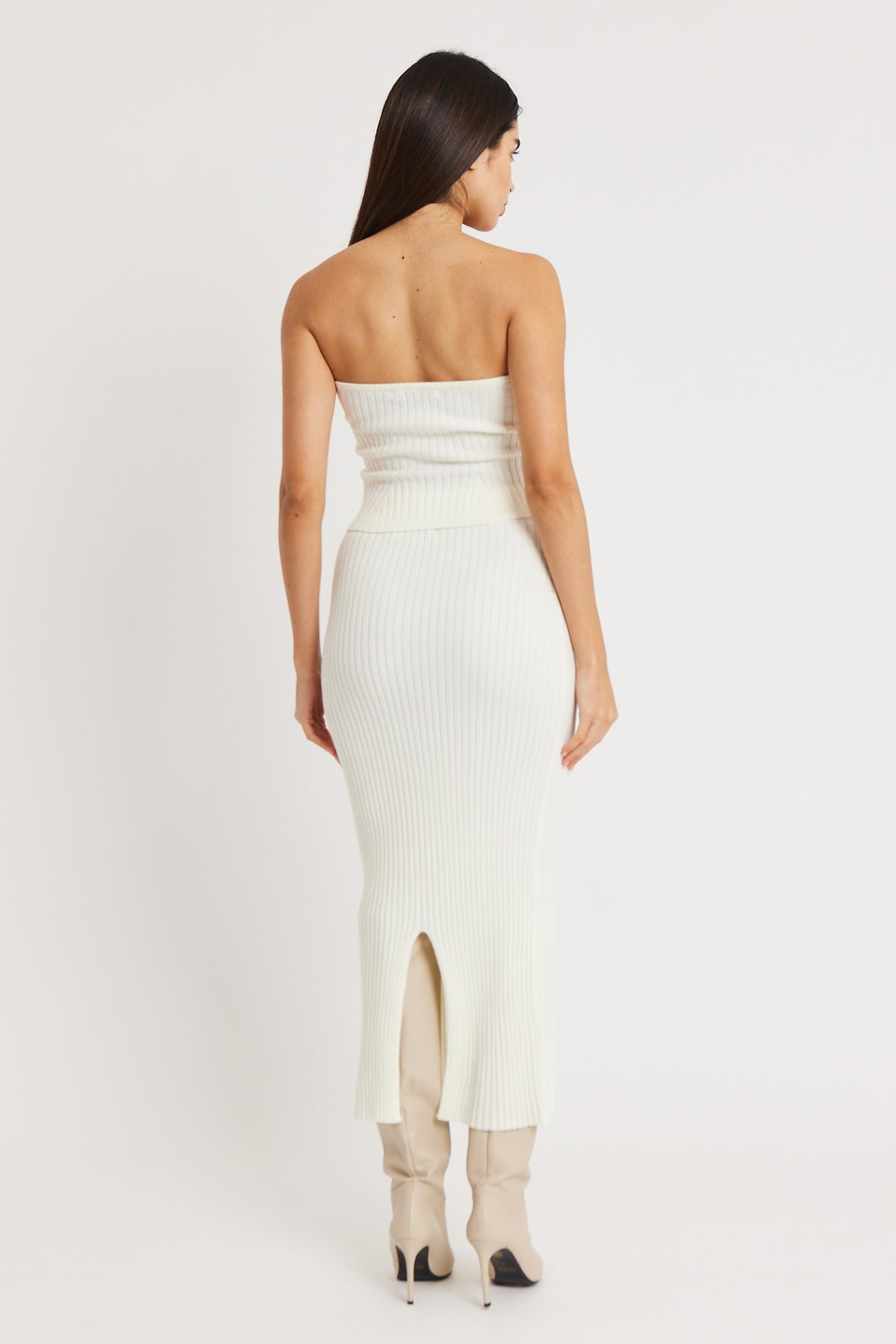 Ribbed Knit Bodice Top - Cream