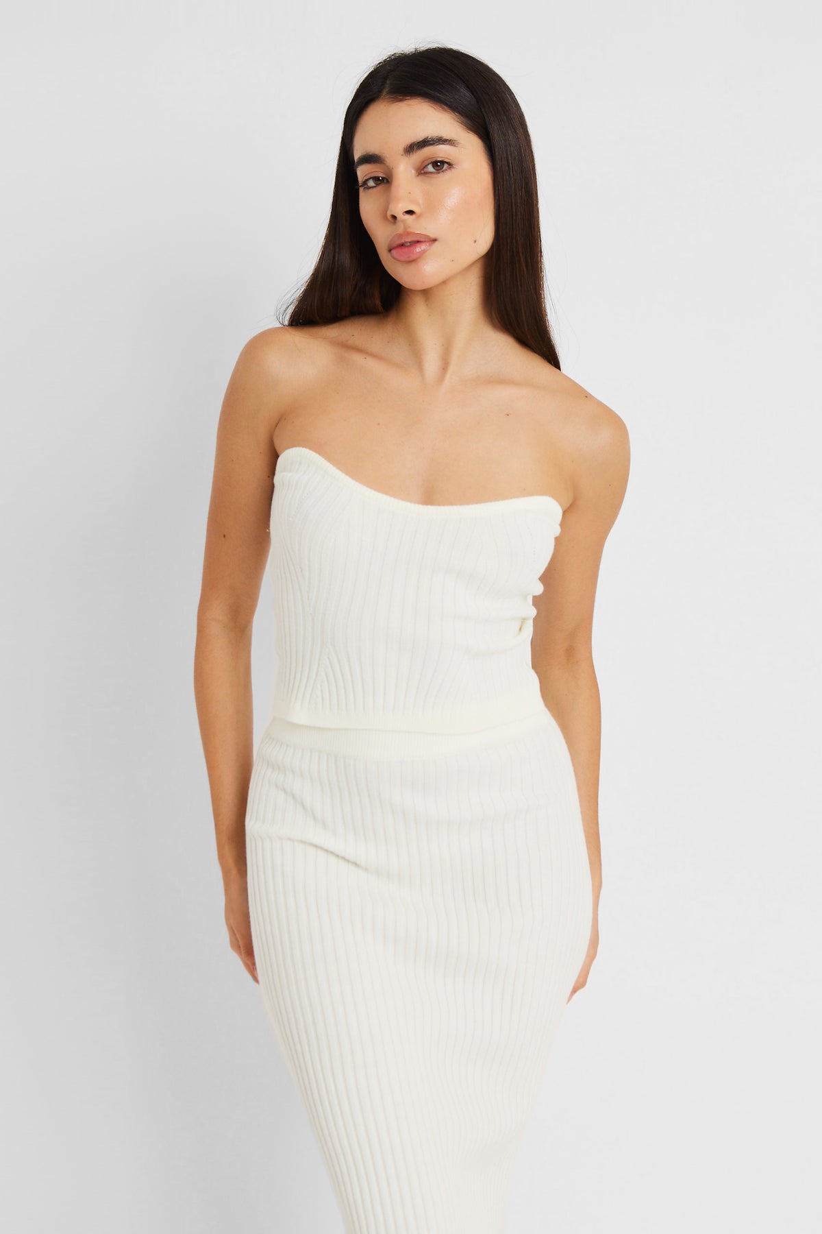 Ribbed Knit Bodice Top - Cream