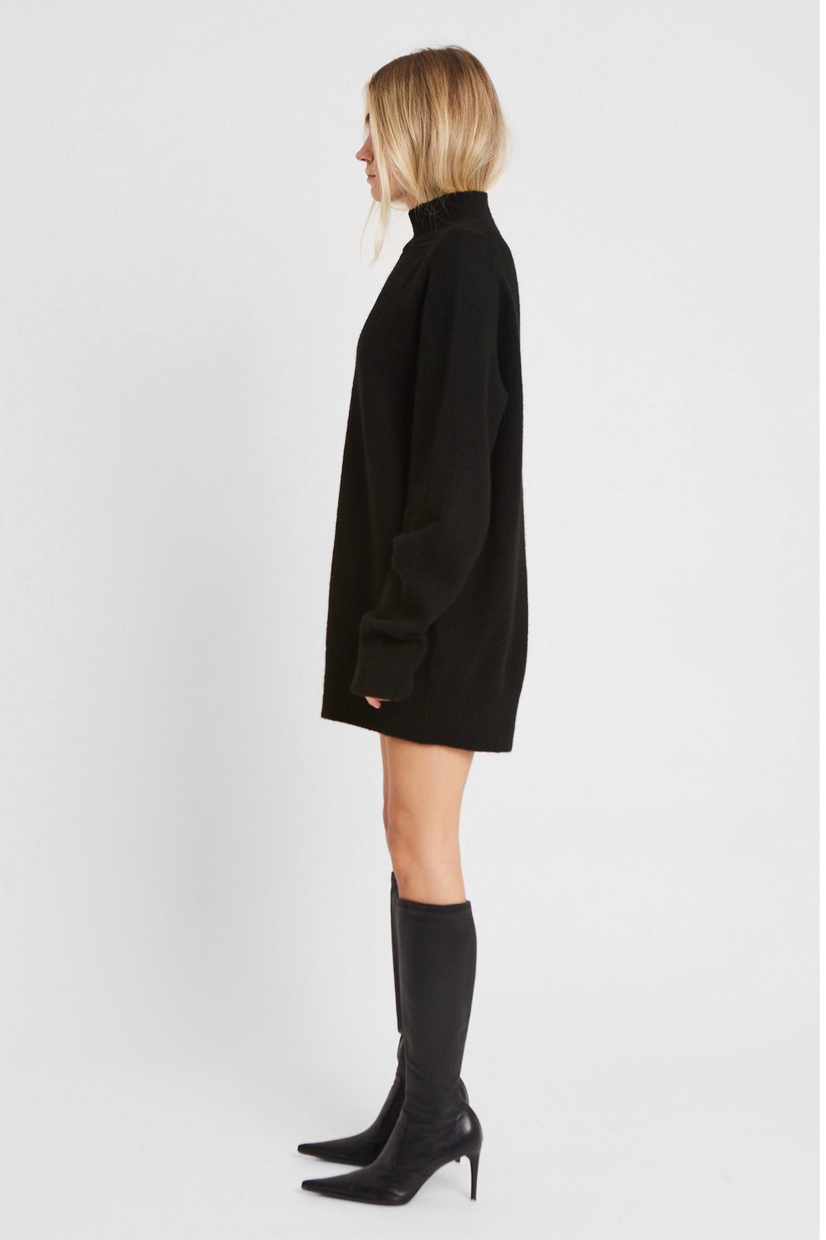 Soft Brushed High Neck Jumper Dress - Black