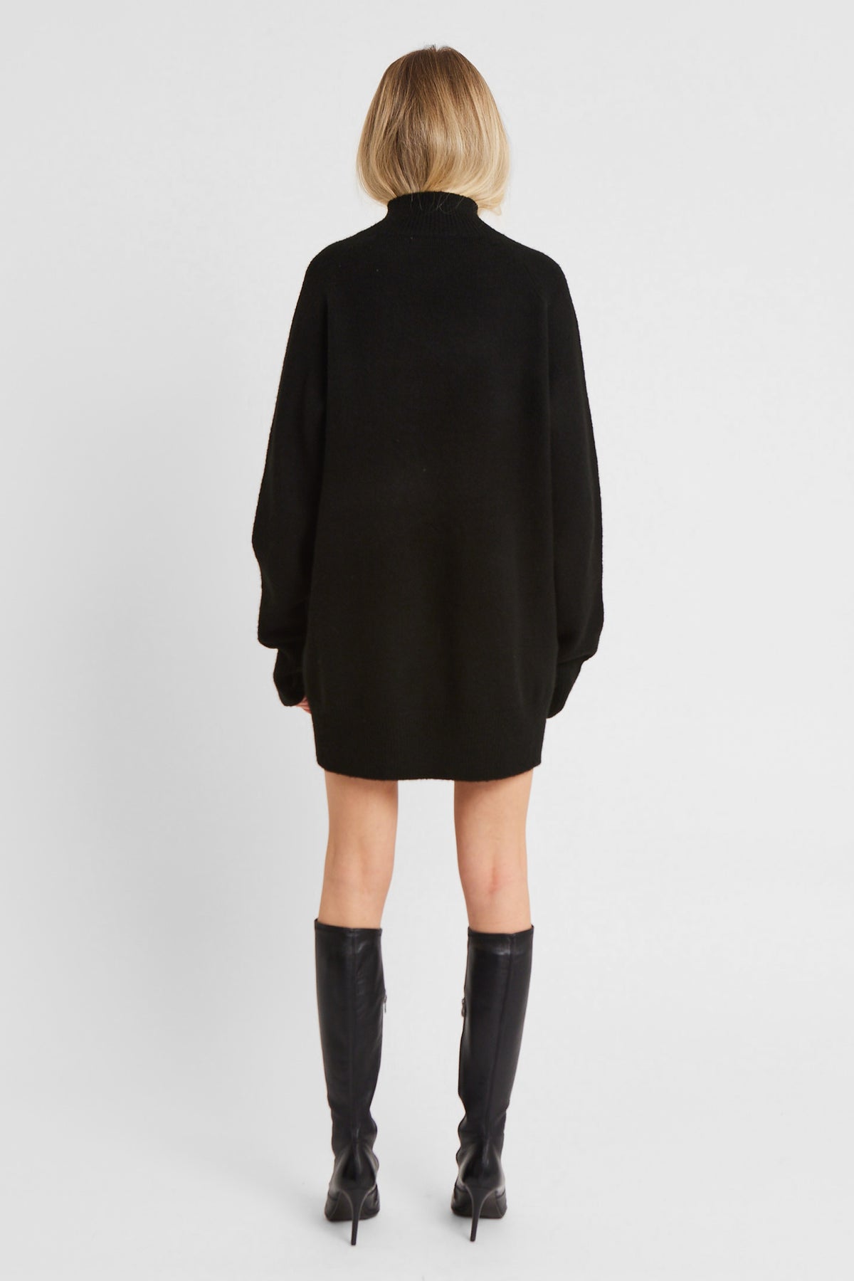 Soft Brushed High Neck Jumper Dress - Black
