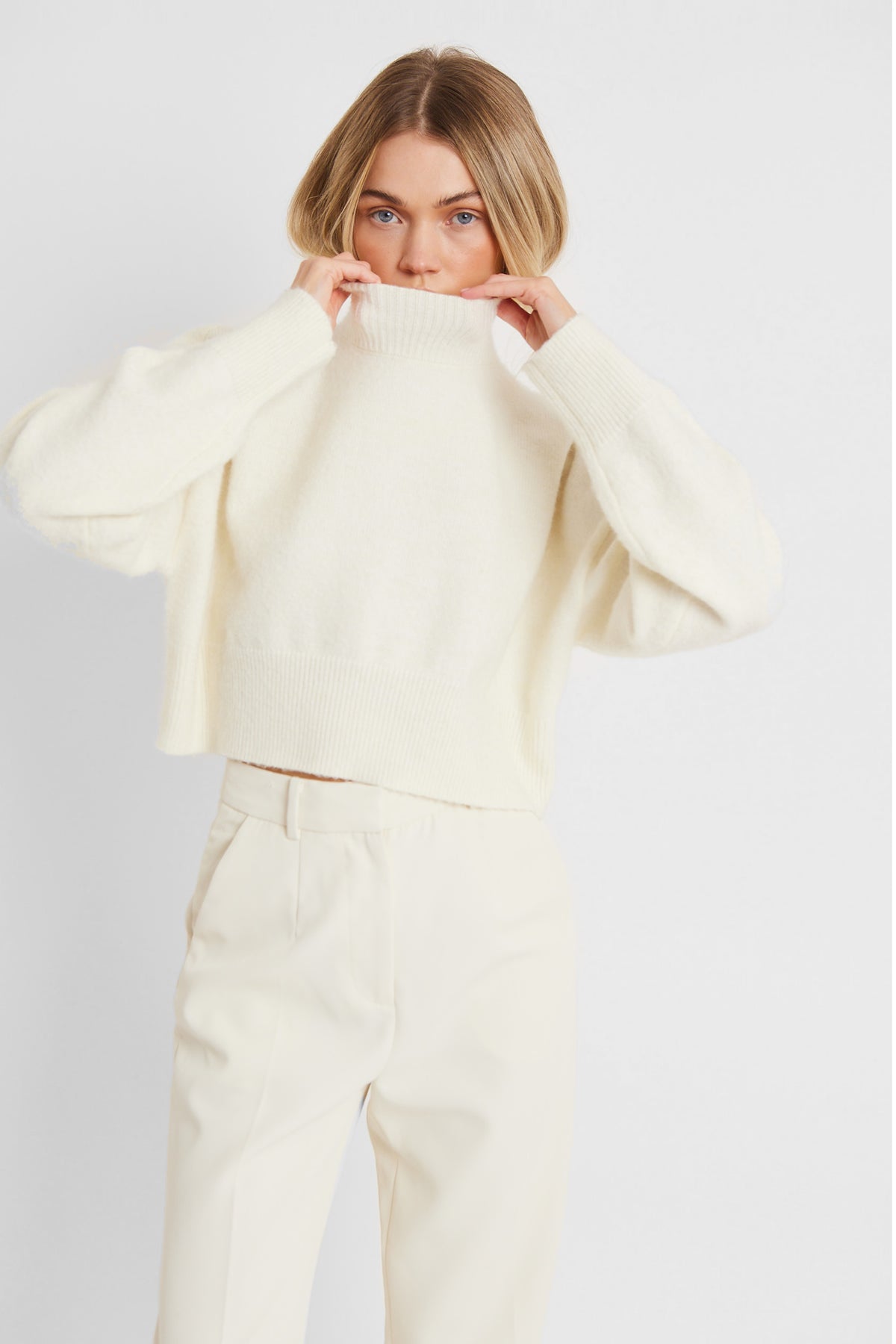 Soft Brushed High Neck Jumper - Cream