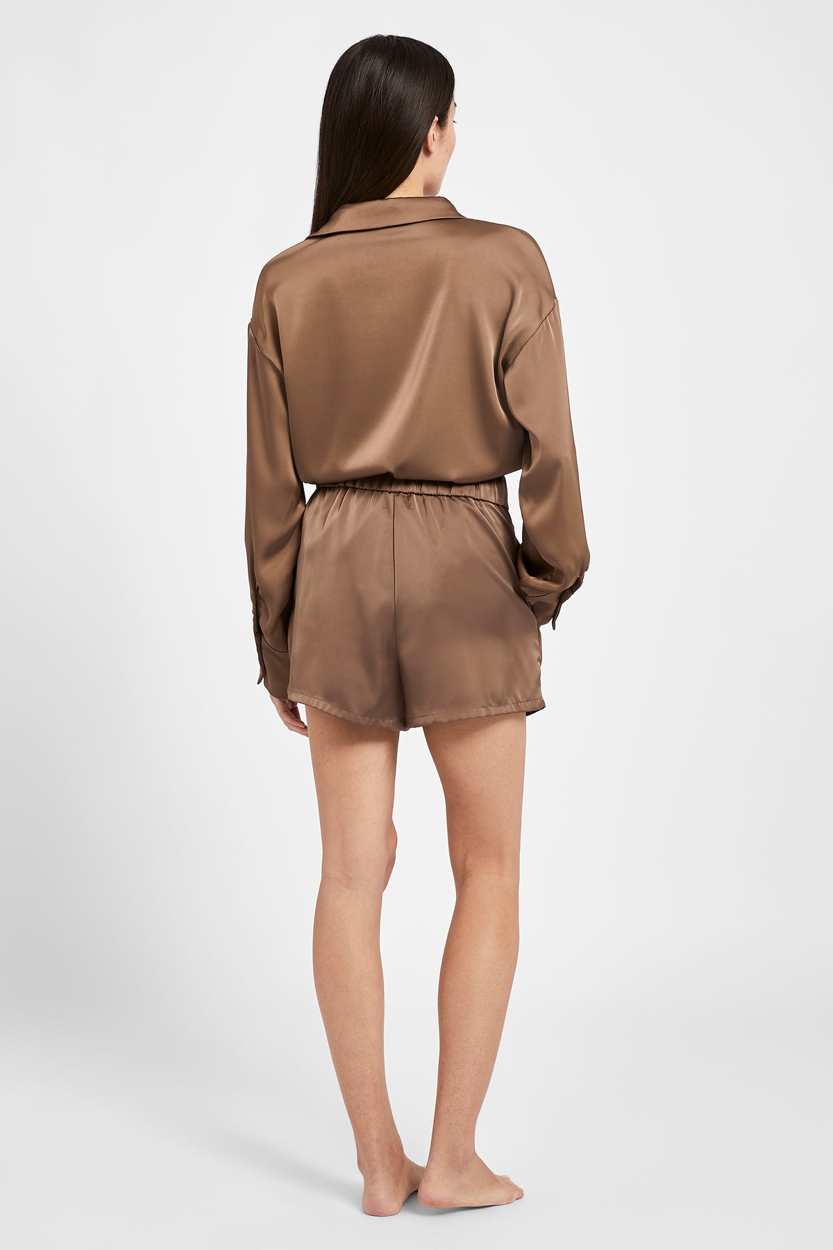 Relaxed Satin Drawstring Shorts - Espresso