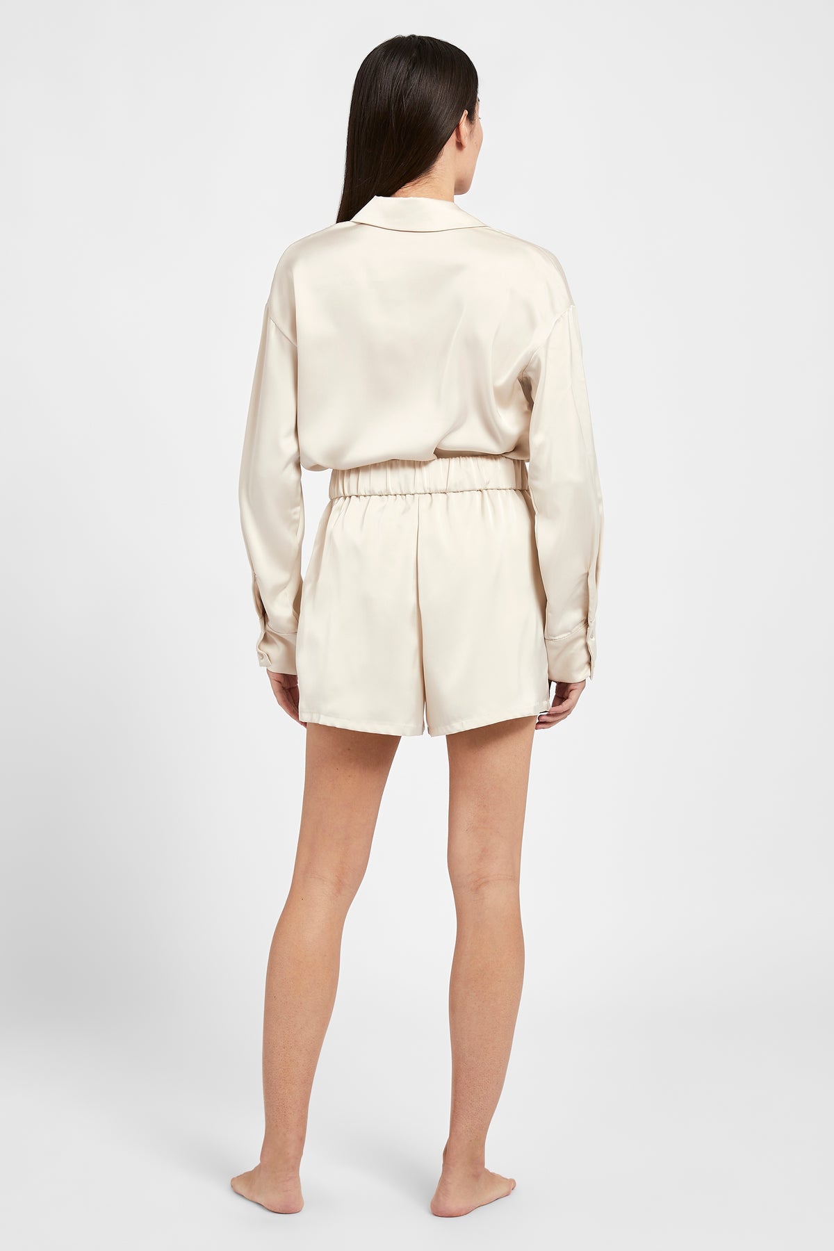 Relaxed Satin Drawstring Shorts - Champagne