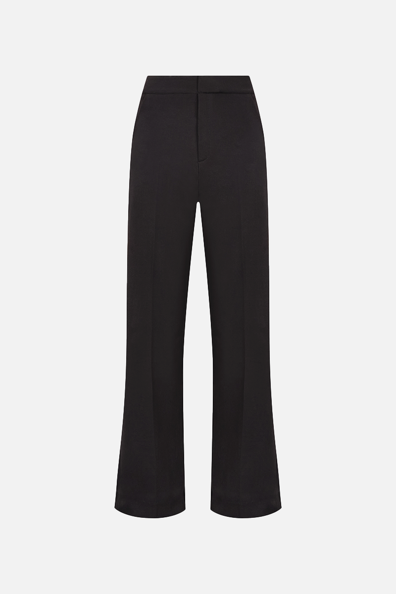 Straight Leg Wool Blend Trousers - Black