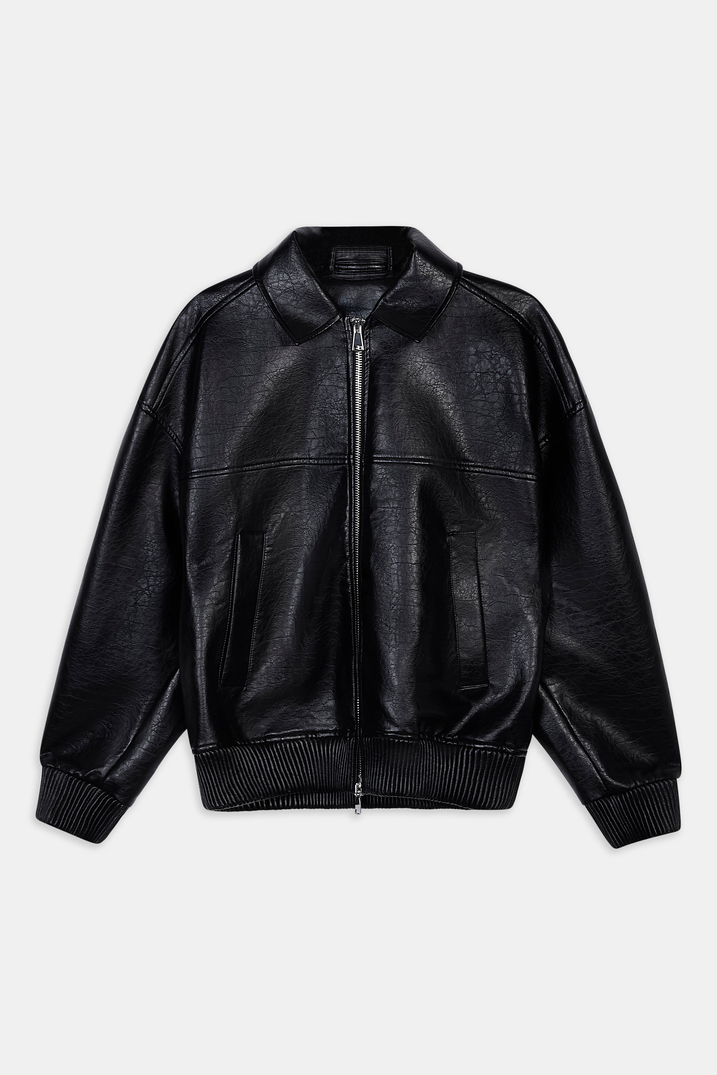 Vintage Leather Bomber Jacket - Black
