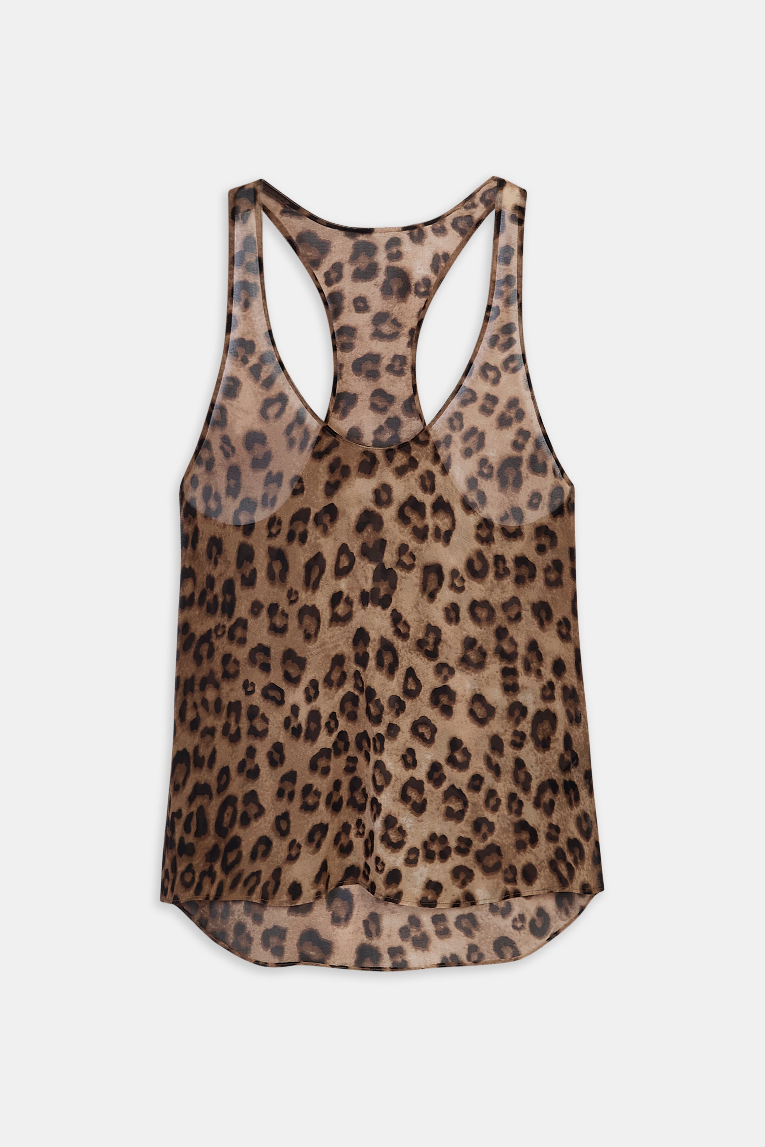 Sheer Plunge U Neck Tank Top - Leopard Print