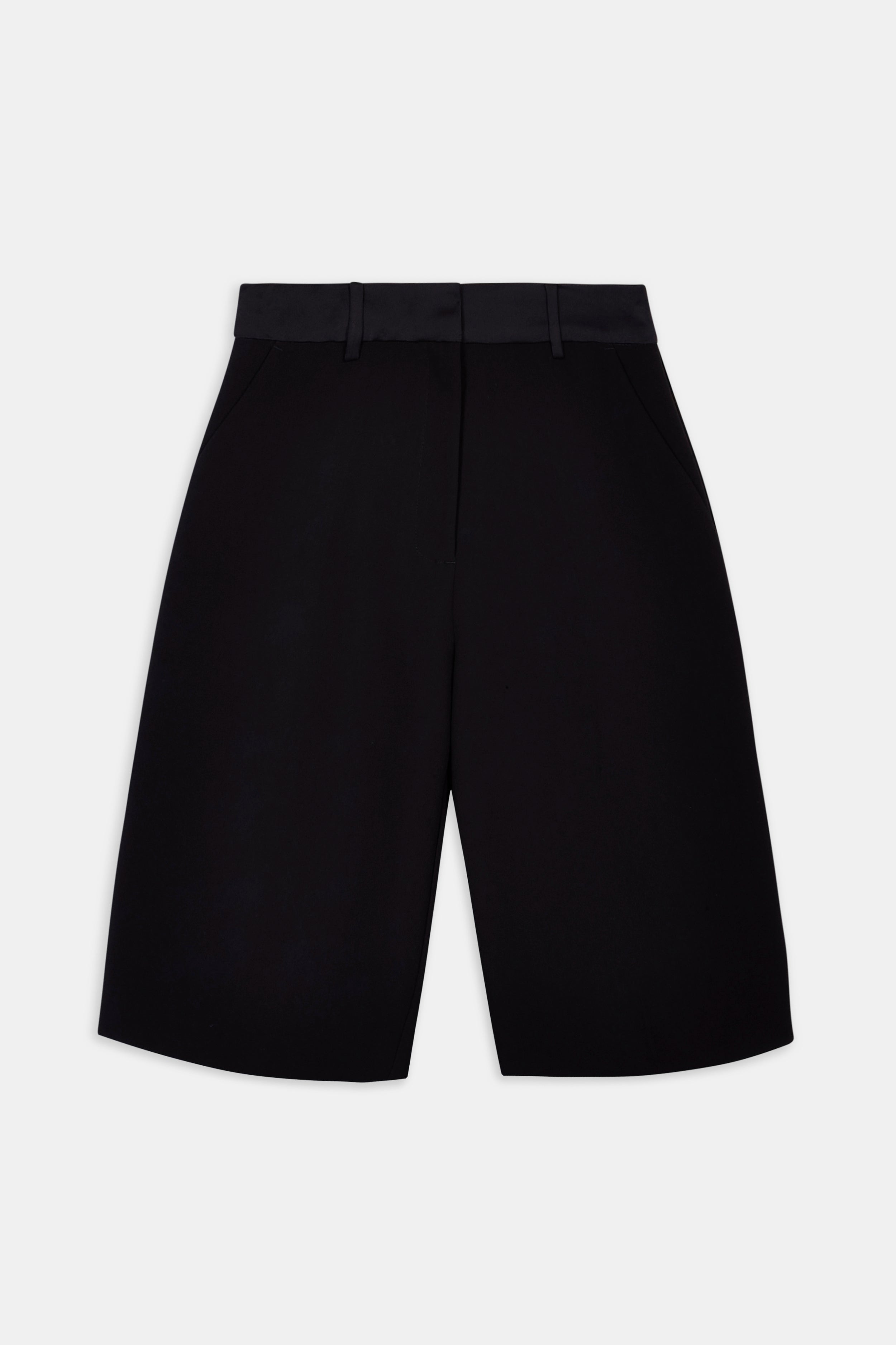 Satin Detail Longline Shorts - Black